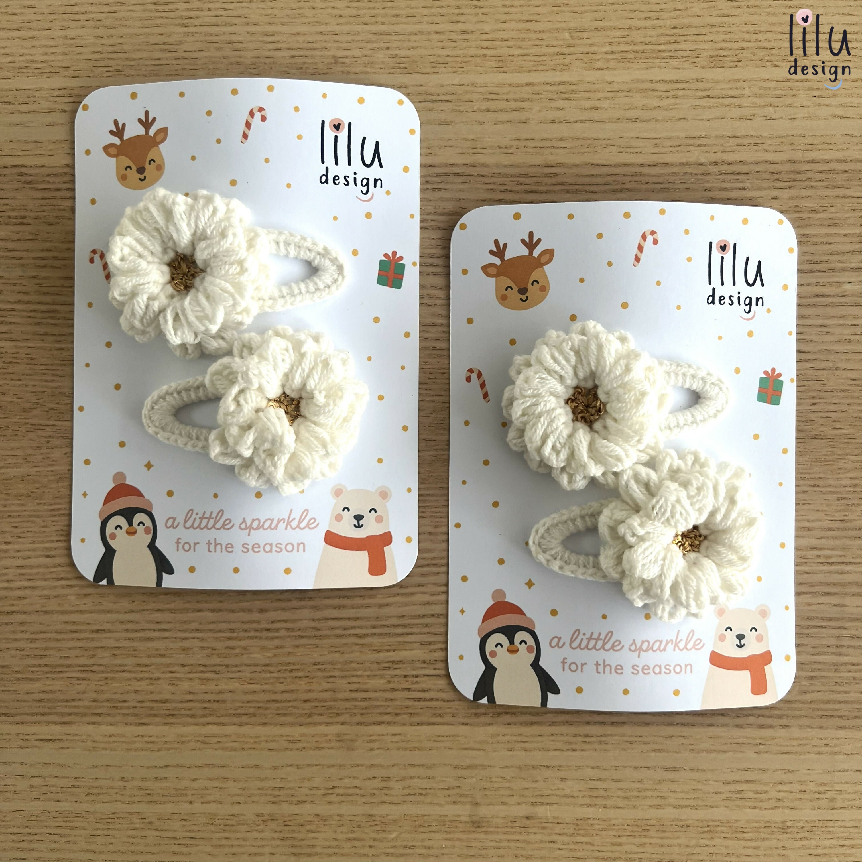 FESTIVE Hair Clip Set - 2 Fluffy Flowers