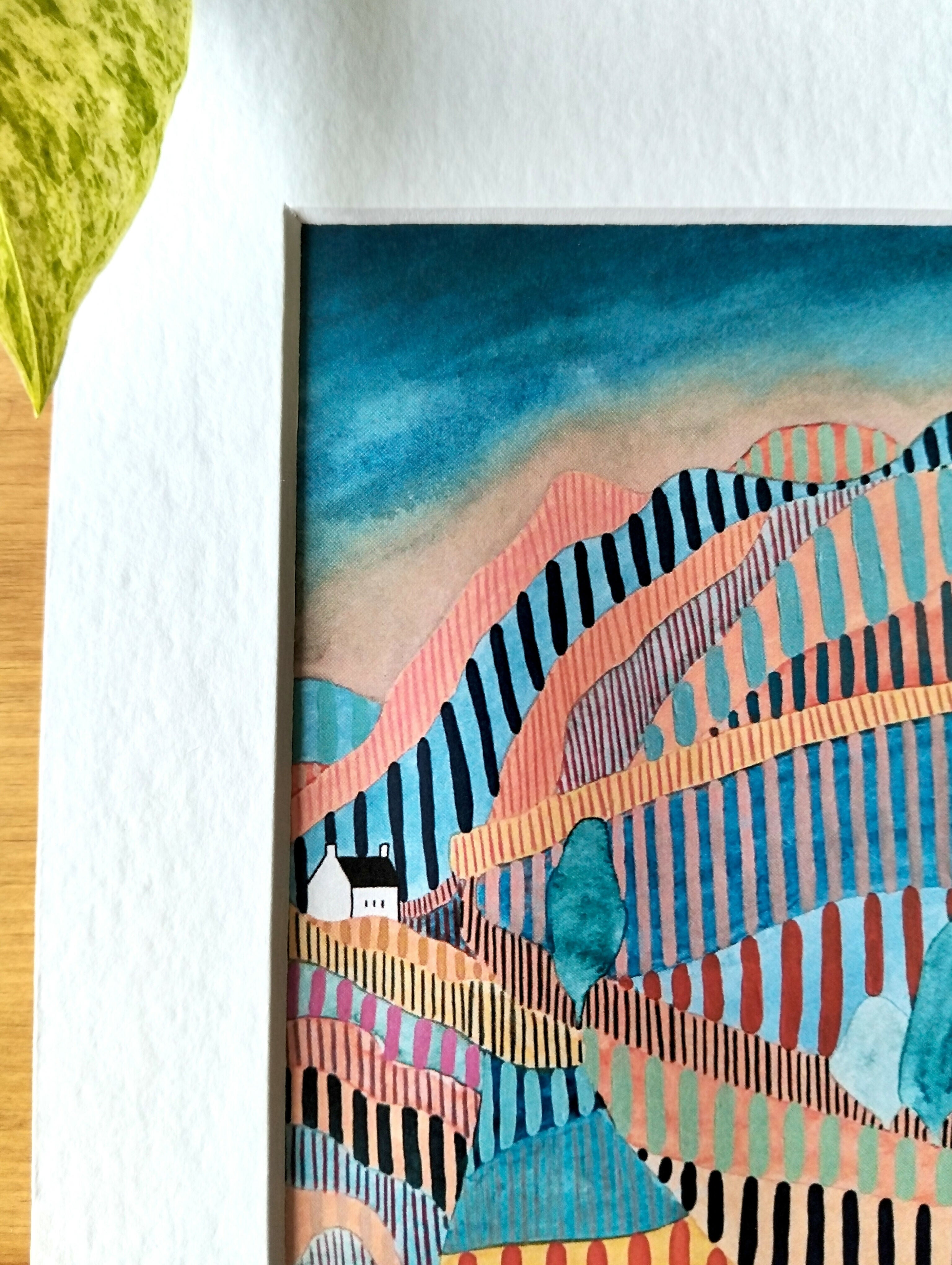Signed Mini Art Print | Abstract Lake District Landscape, Cottage