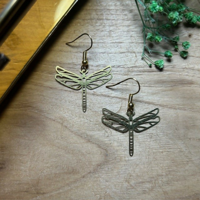 Lovely Gold Plated Cutout Dragonfly Earrings