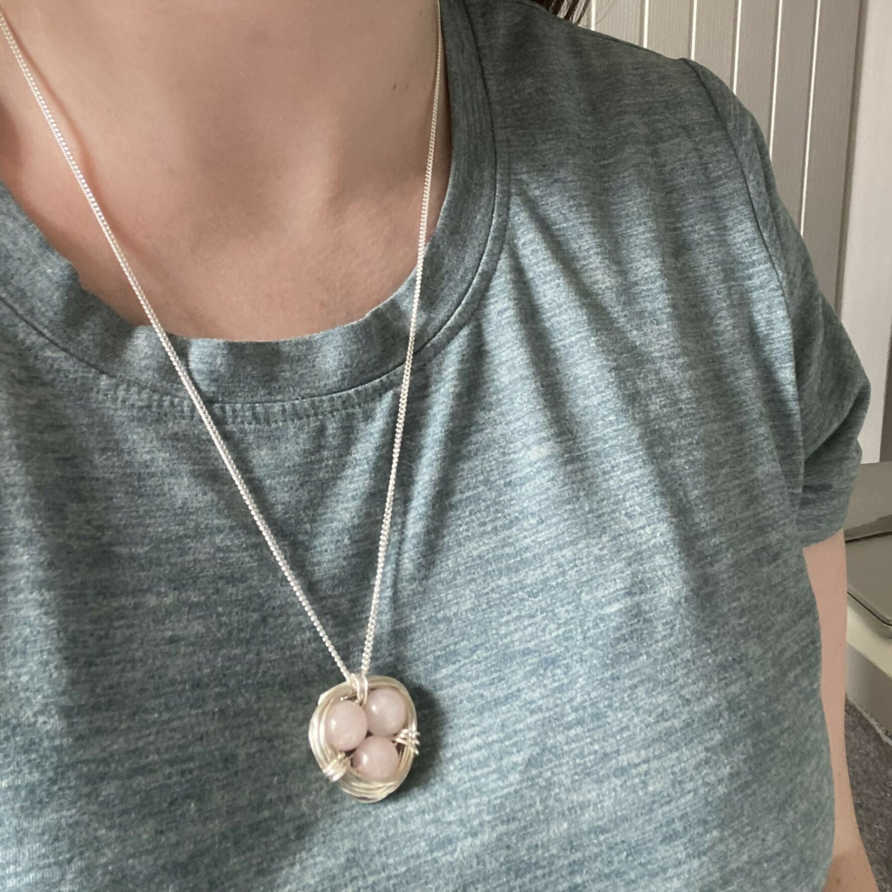 Rose Quartz Nest Necklace, Sterling Silver