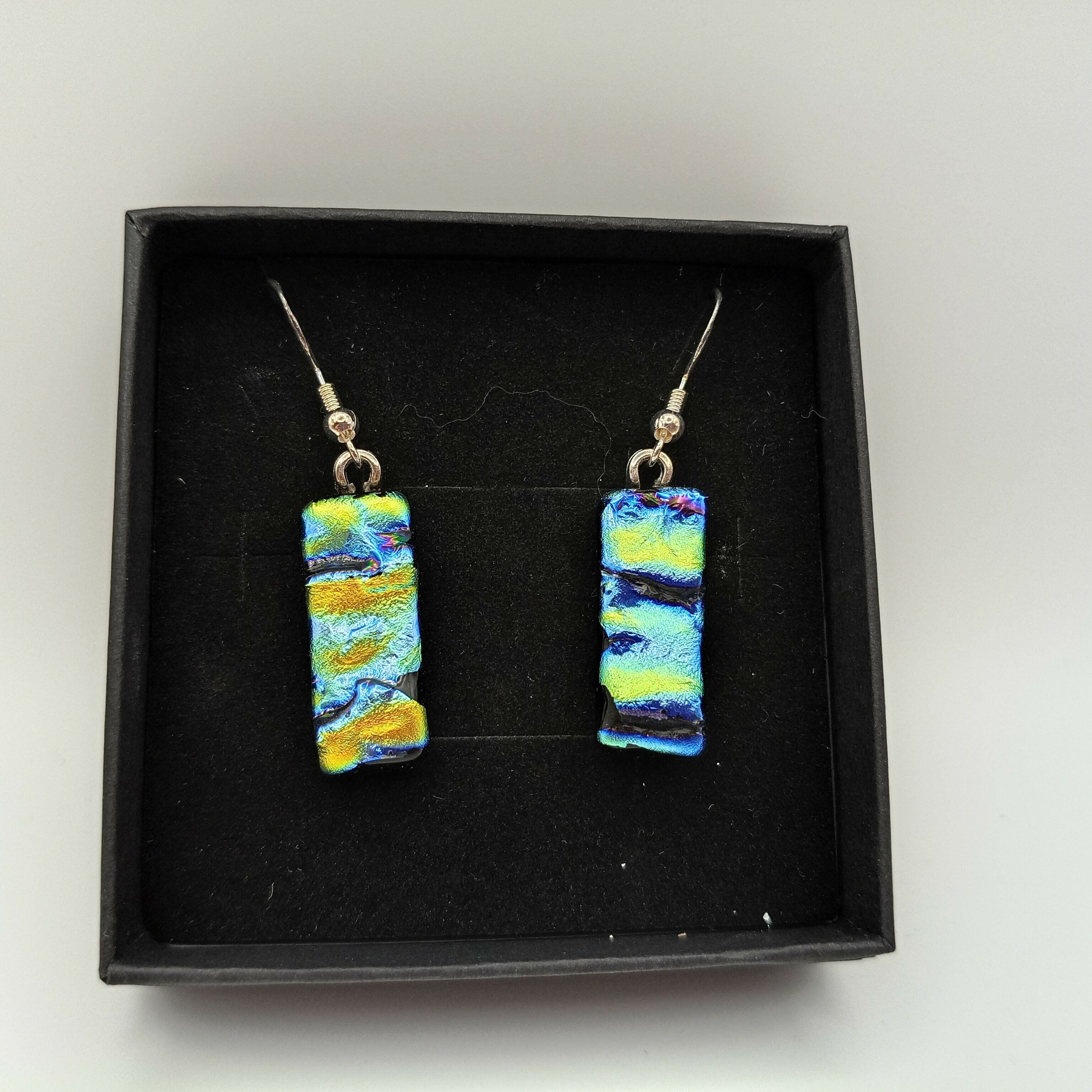 Green and Blue Rippled Dichroic Earrings