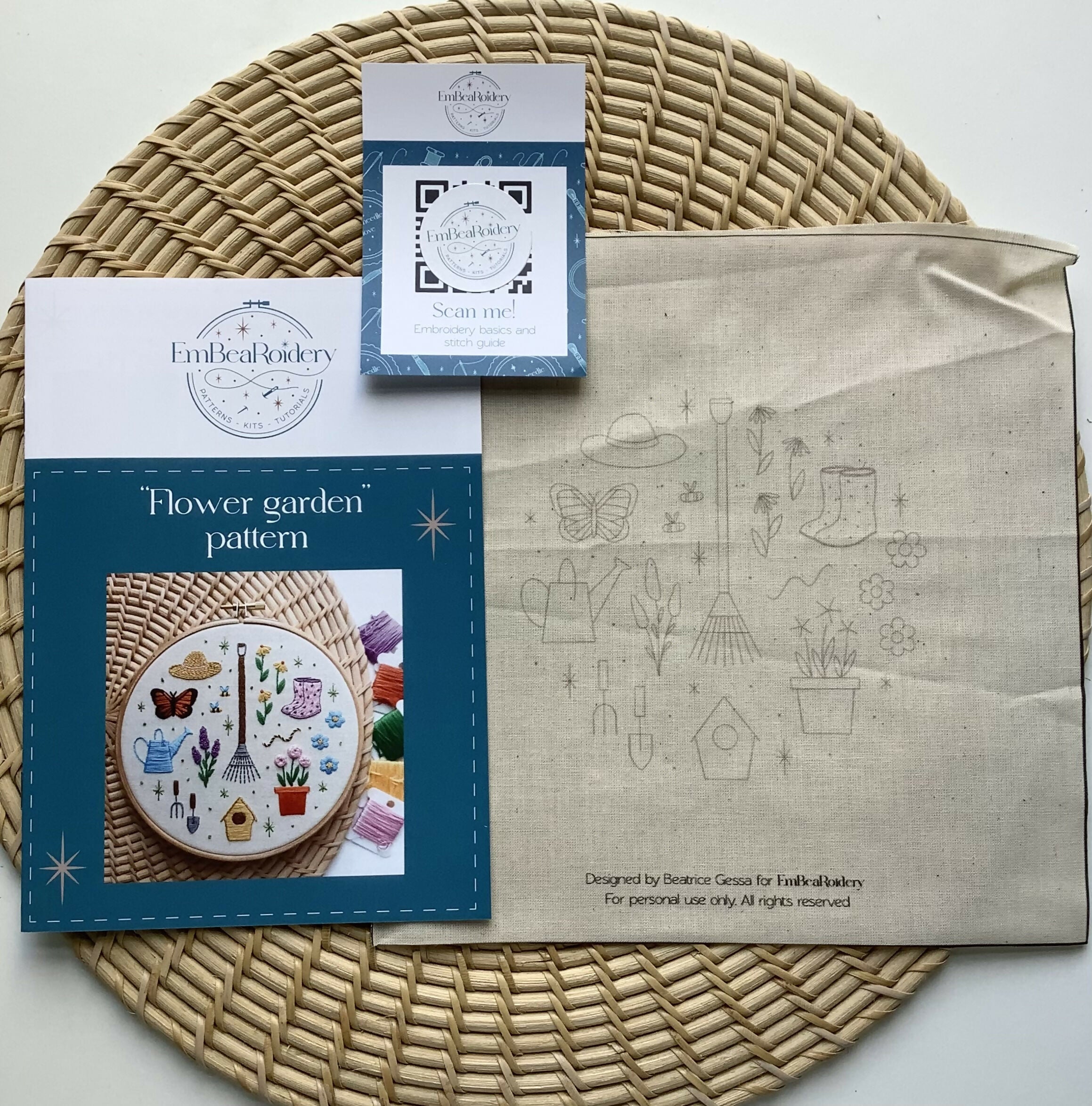 Preprinted Embroidery Pattern For Beginners - Flower Garden