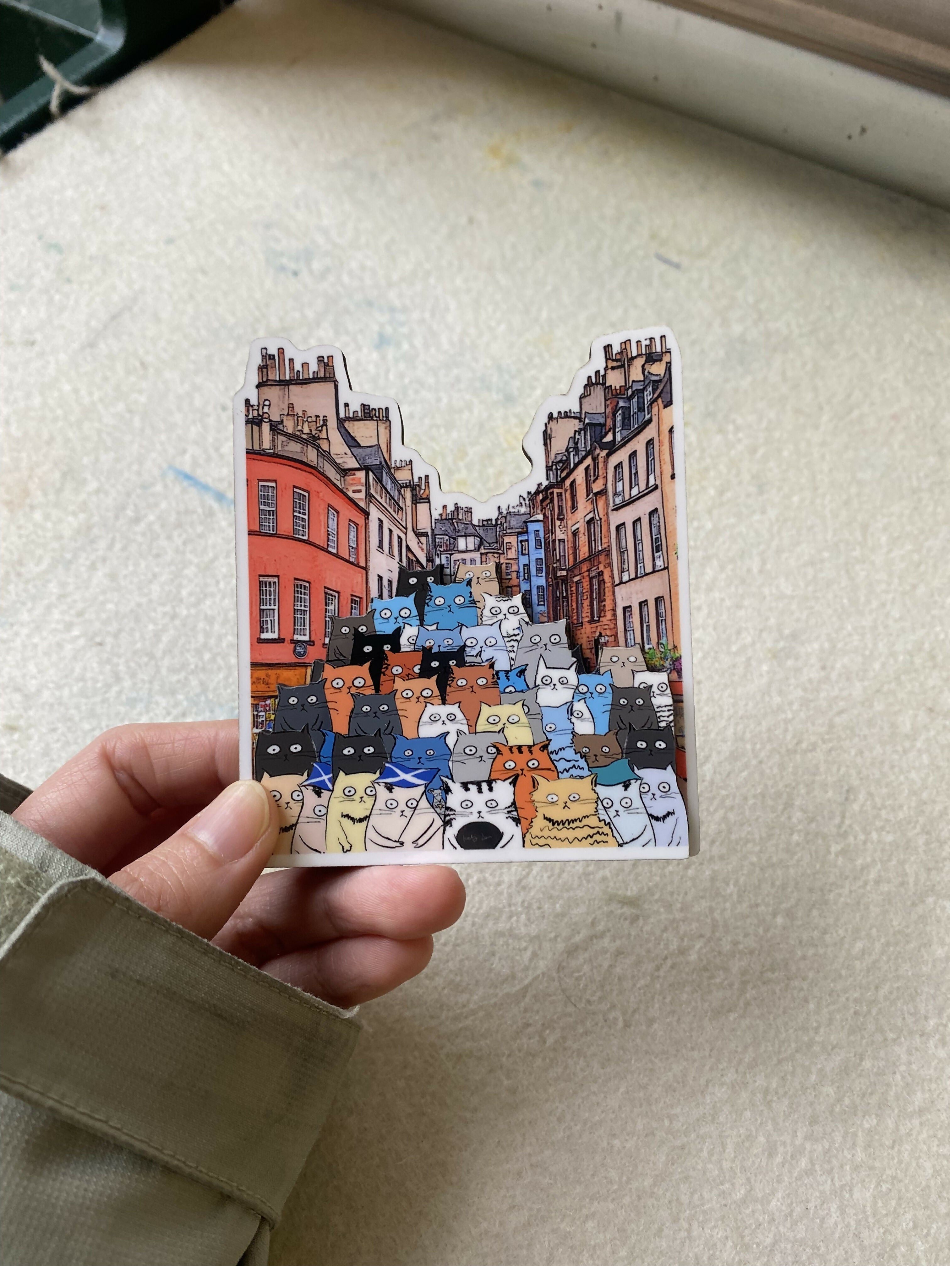 Double Layered Wooden Magnet - Cats on the Street