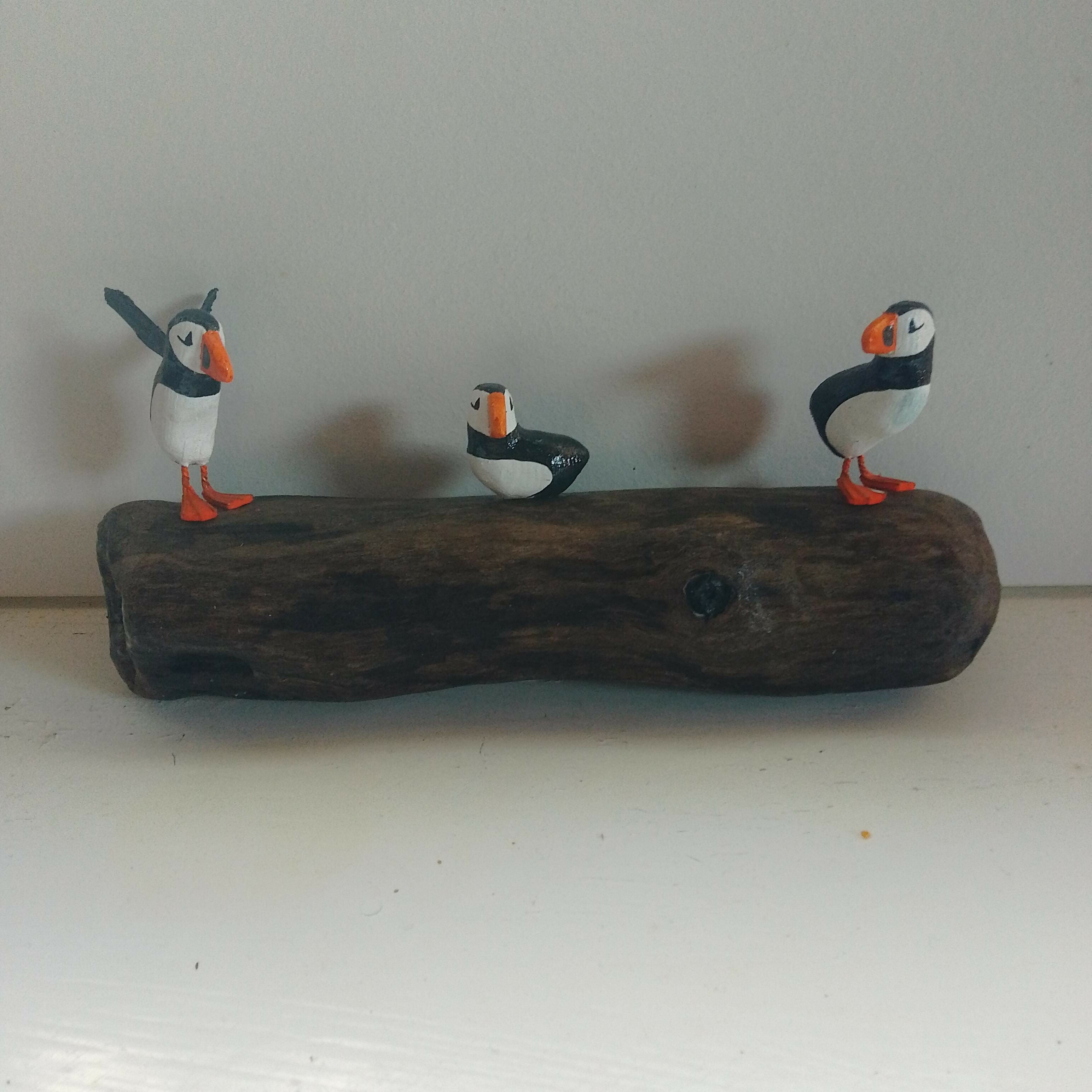 3 Puffins On Wood