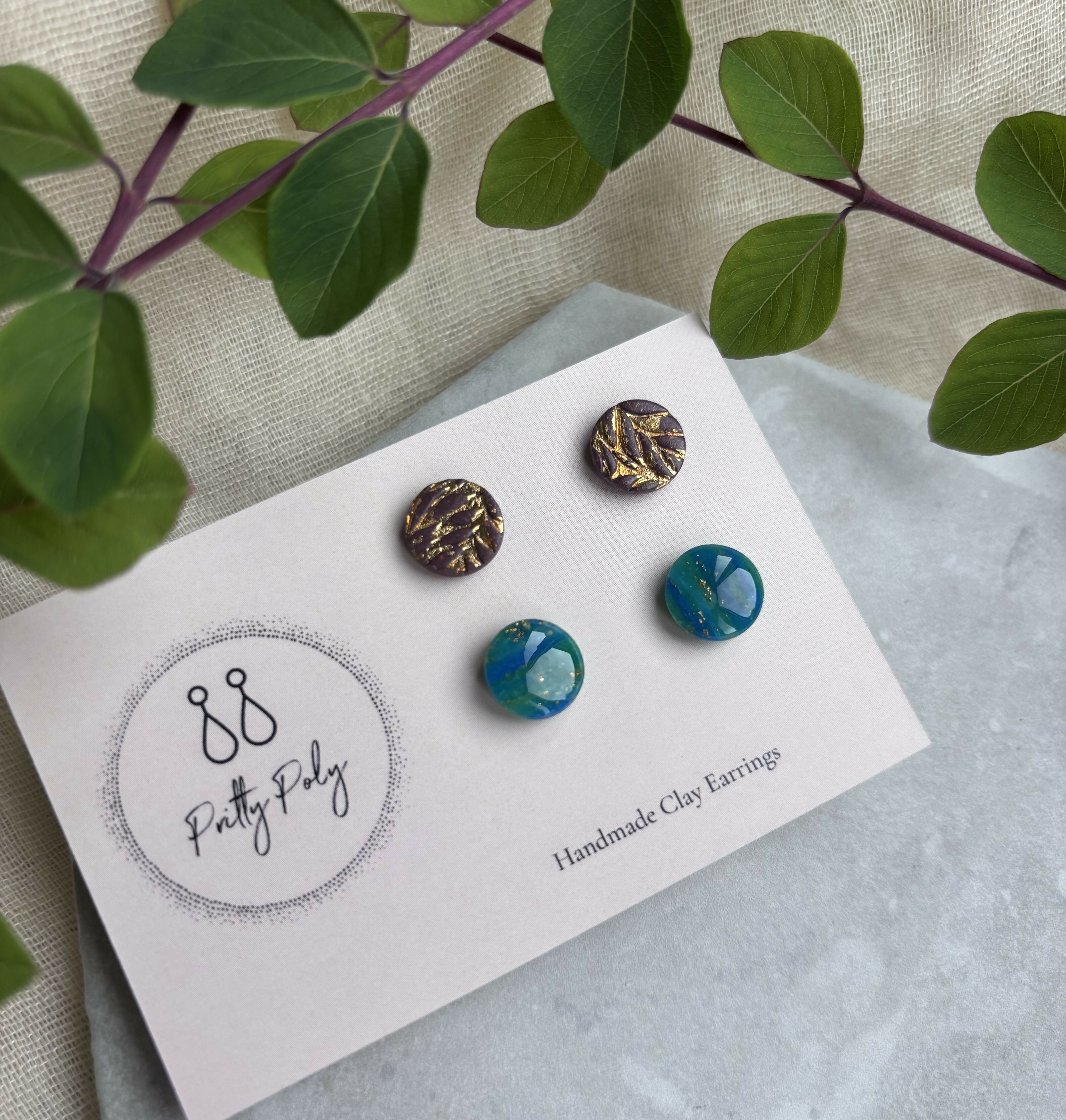 Clay Stud Pack - Burgundy Gold Leaf and Deep Blue & Gold
