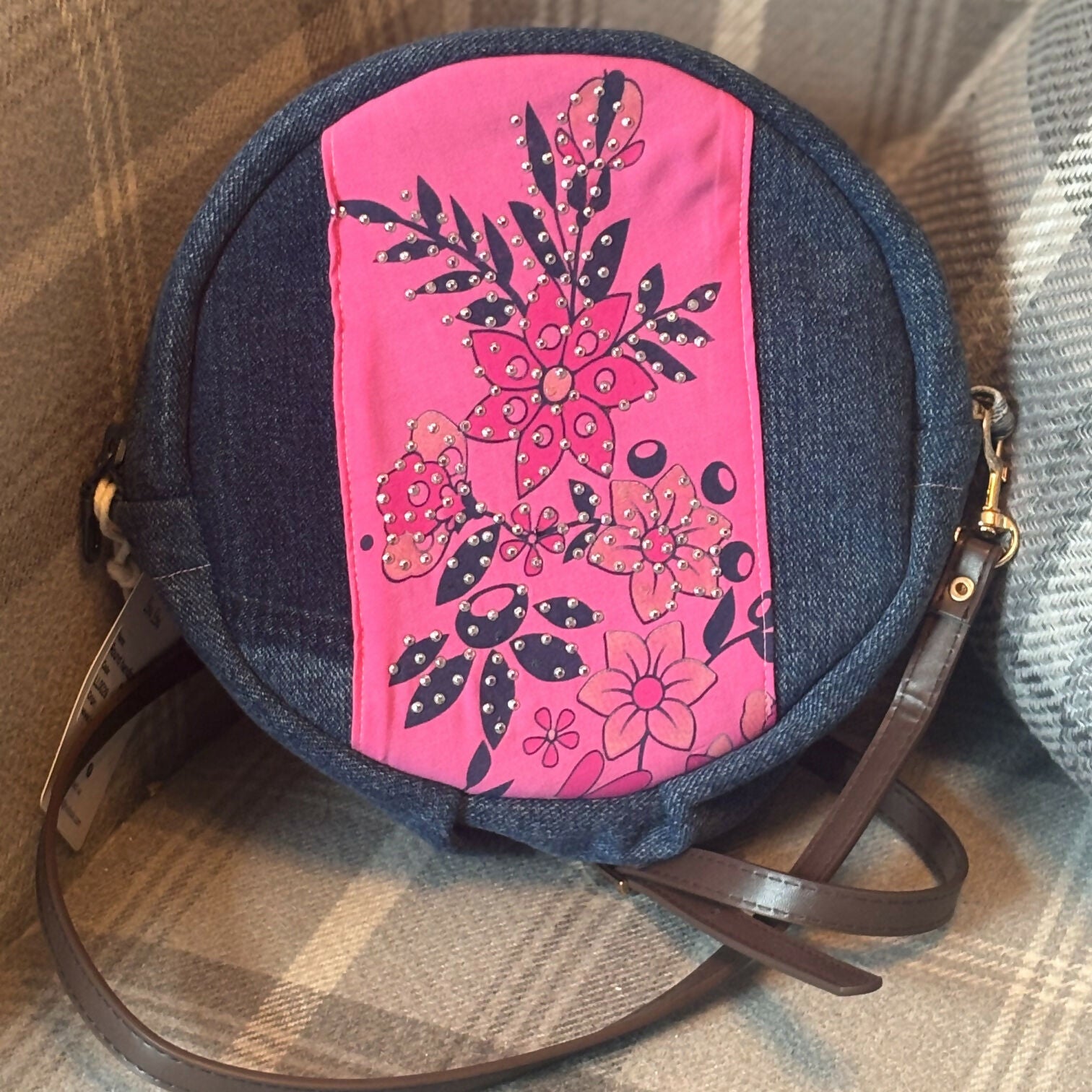Unique Bag Round Handbag Made From Upcycled Jeans And fabric