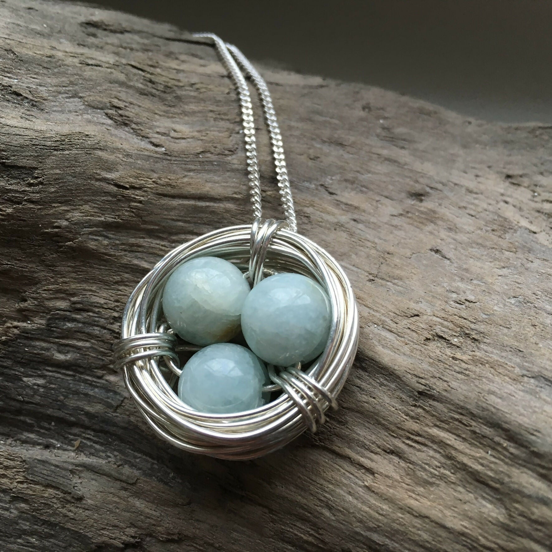 Aquamarine Nest Necklace, Sterling Silver