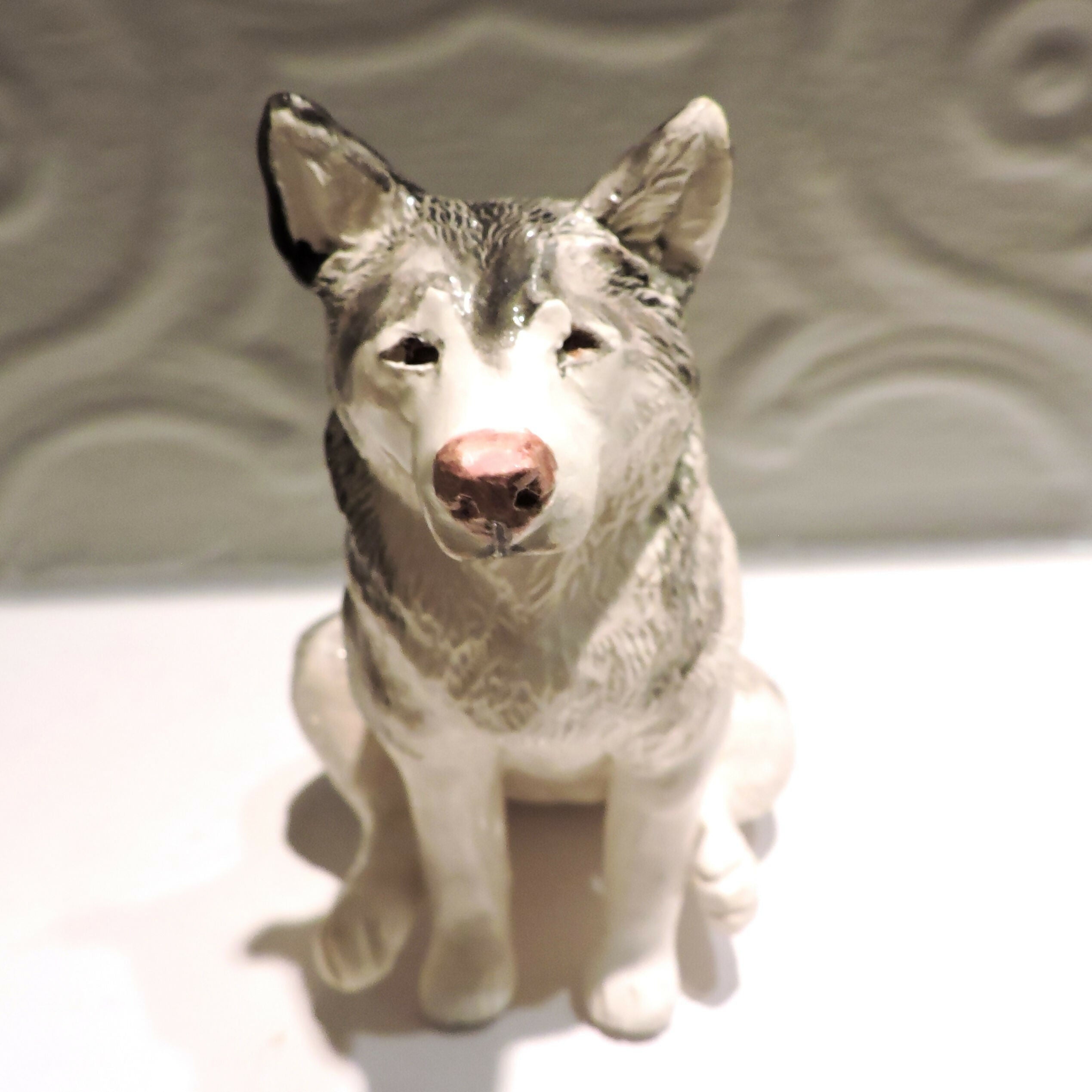Ceramic Alaskan Malamute Dog Sculpture