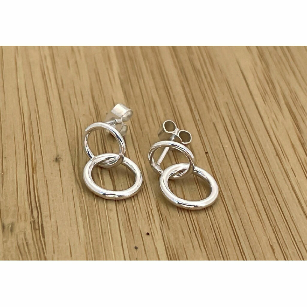 Sterling Silver Double Circle Drop Earrings