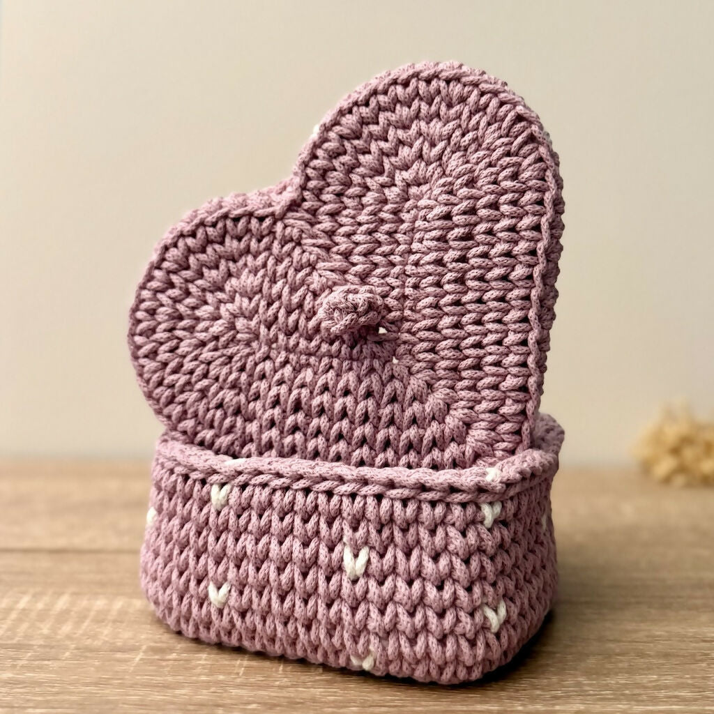 Crochet Heart Shaped Basket with Lid