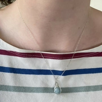 Aquamarine Drop Necklace, Sterling Silver