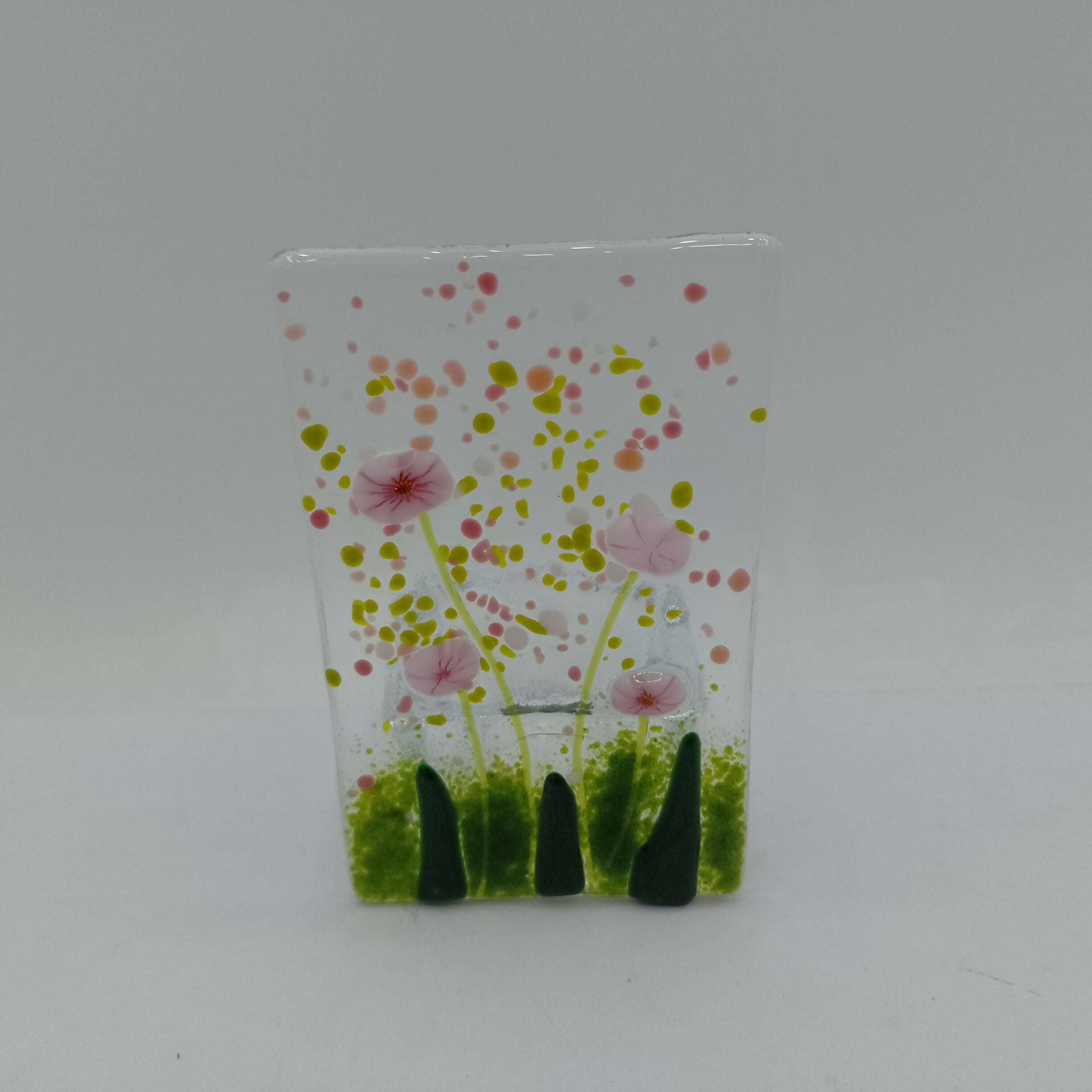 Pink Flowers Fused Glass Tealight