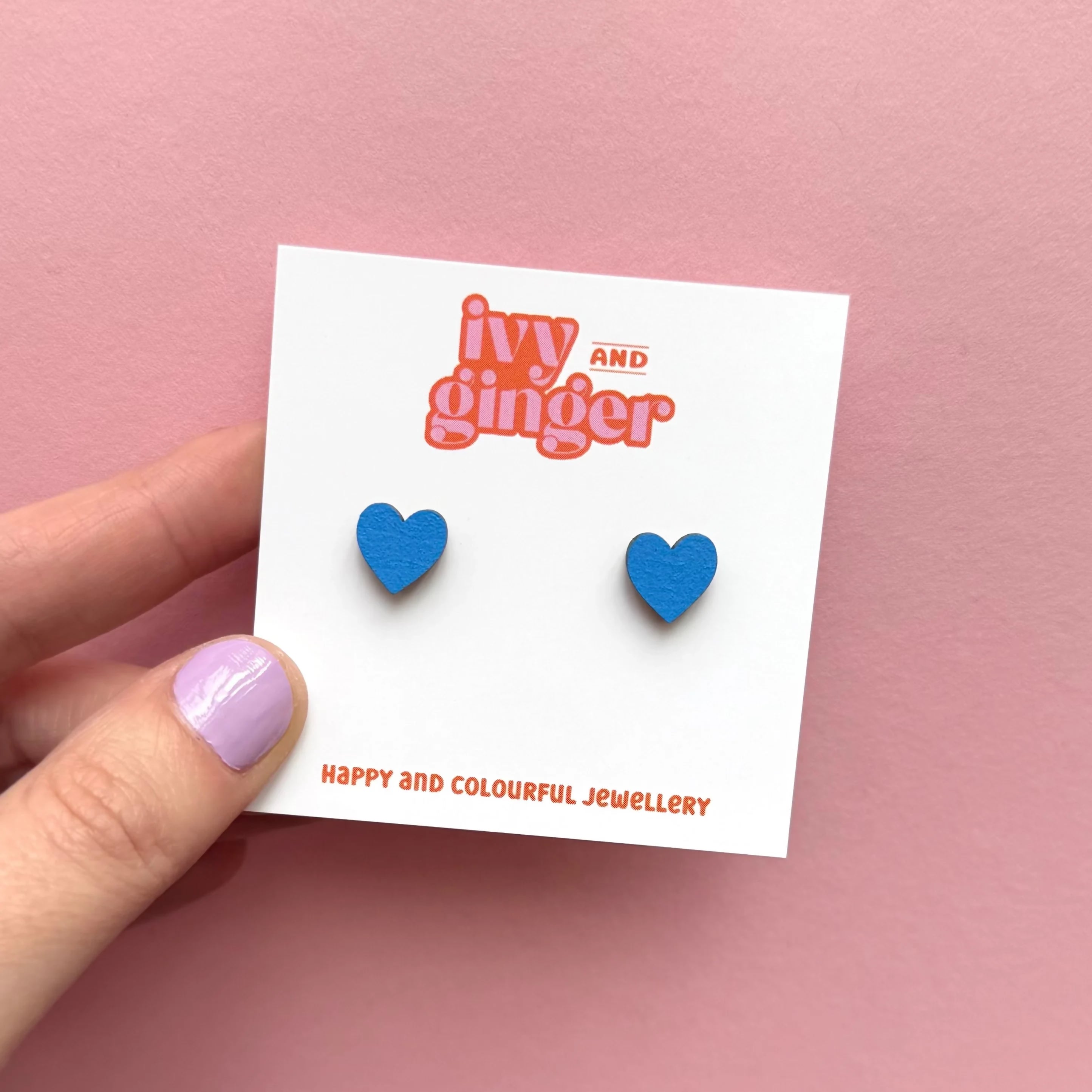 Hand Painted Blue Mini Heart Stud Earrings