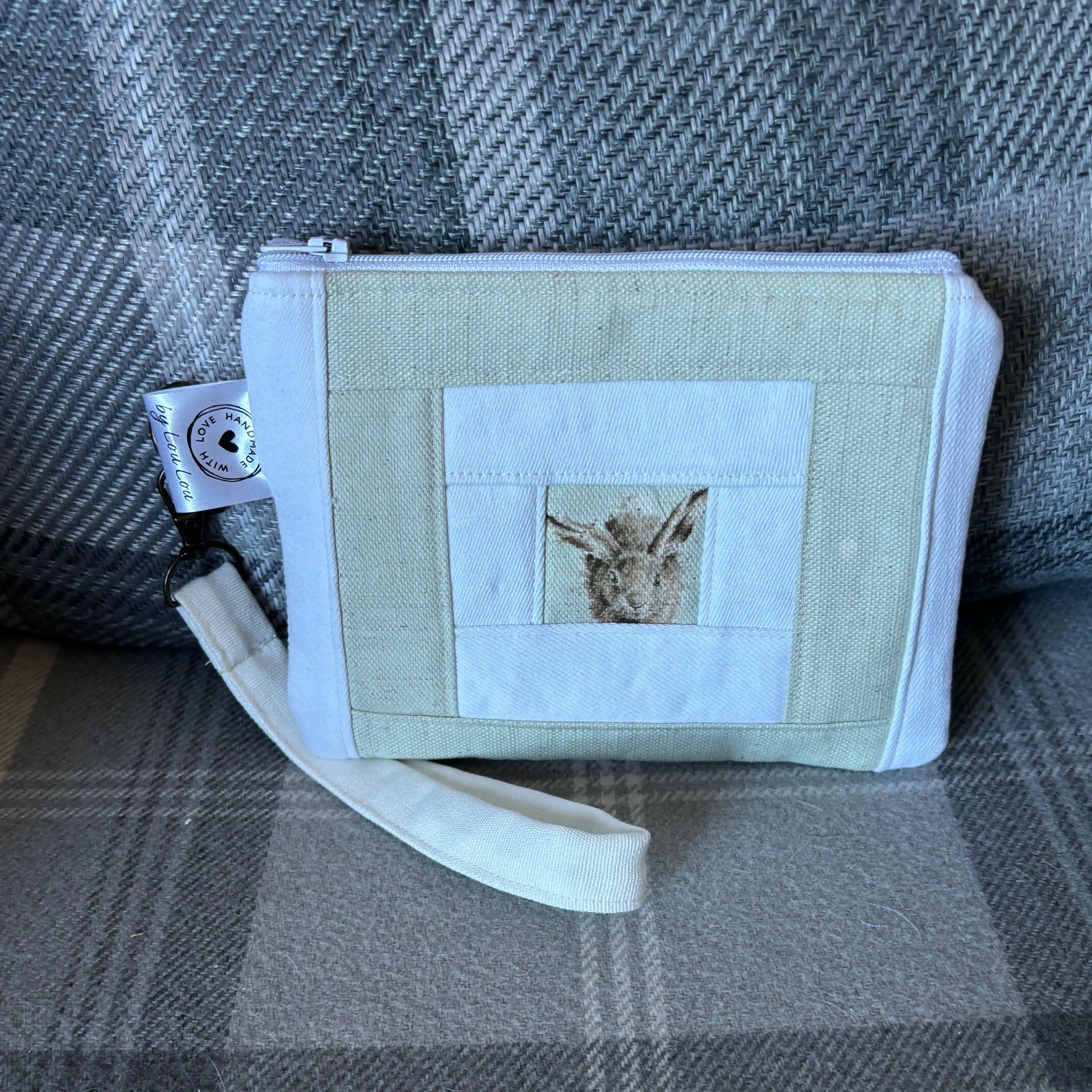 Unique Handcrafted Patchwork Purse Wristie Made From Upcycled White Jeans And Animal Print Fabric