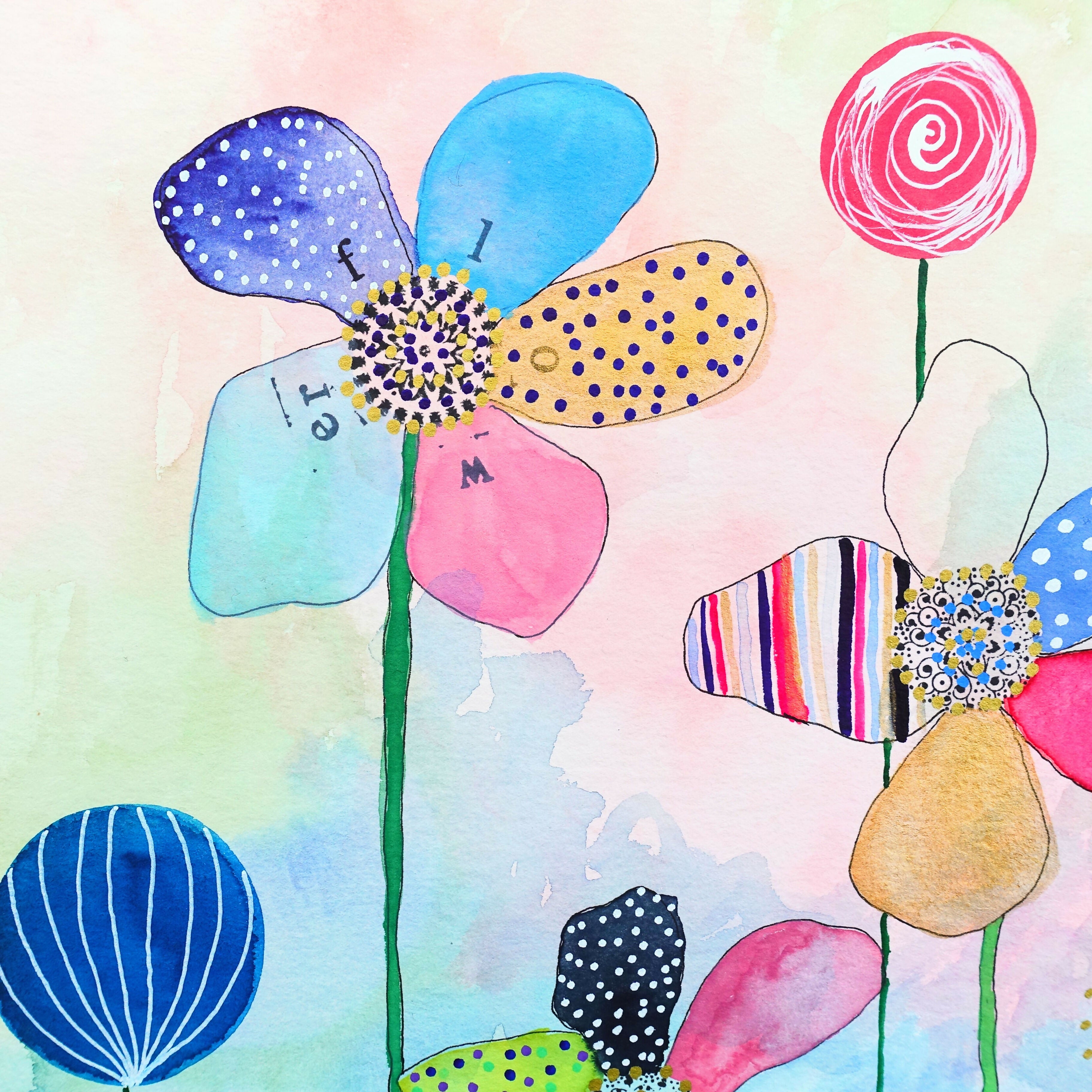 'Flower Petals - How My Imaginary Garden Looks' Original Mixed Media Painting