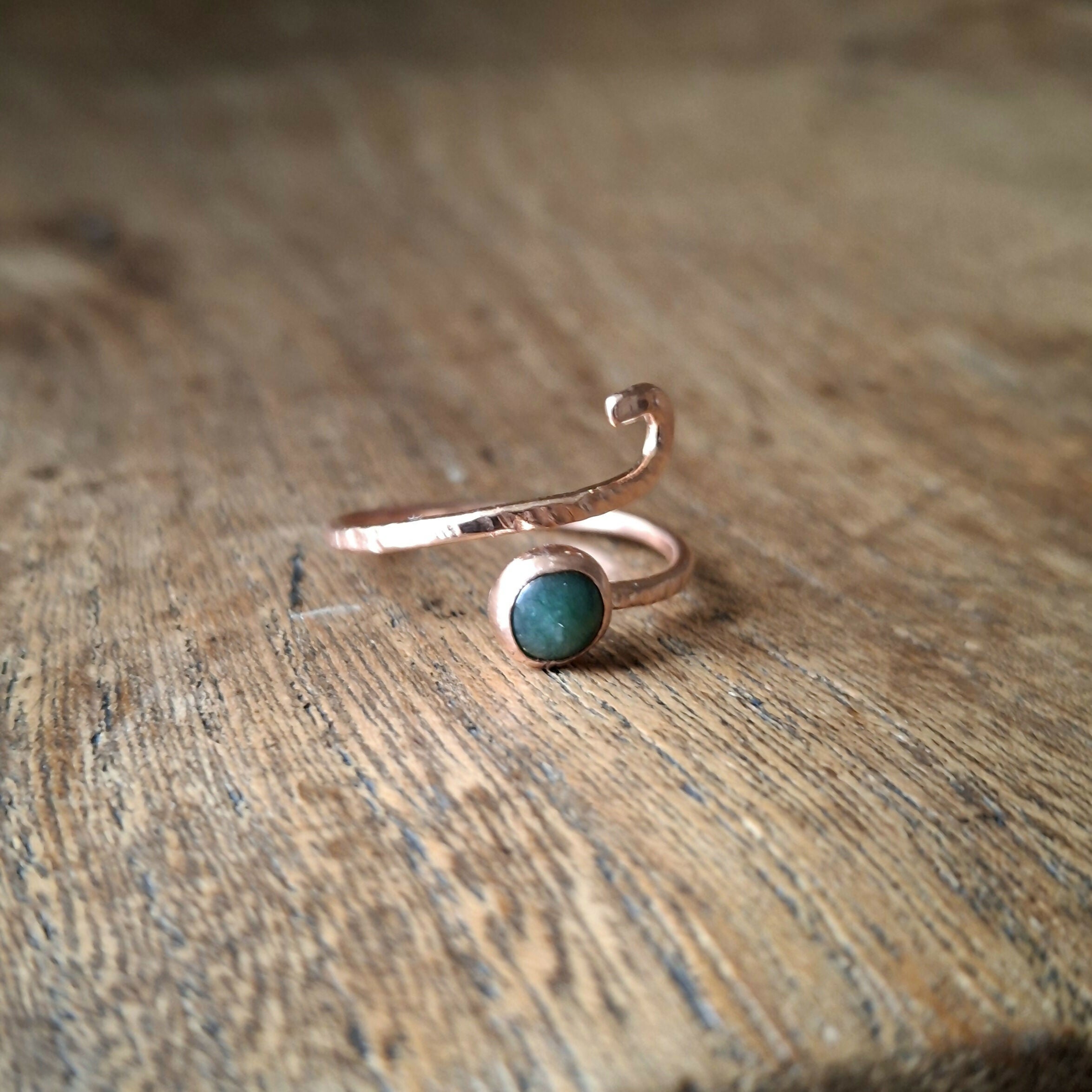 Handmade Adjustable Copper Moss Agate Ring Size R
