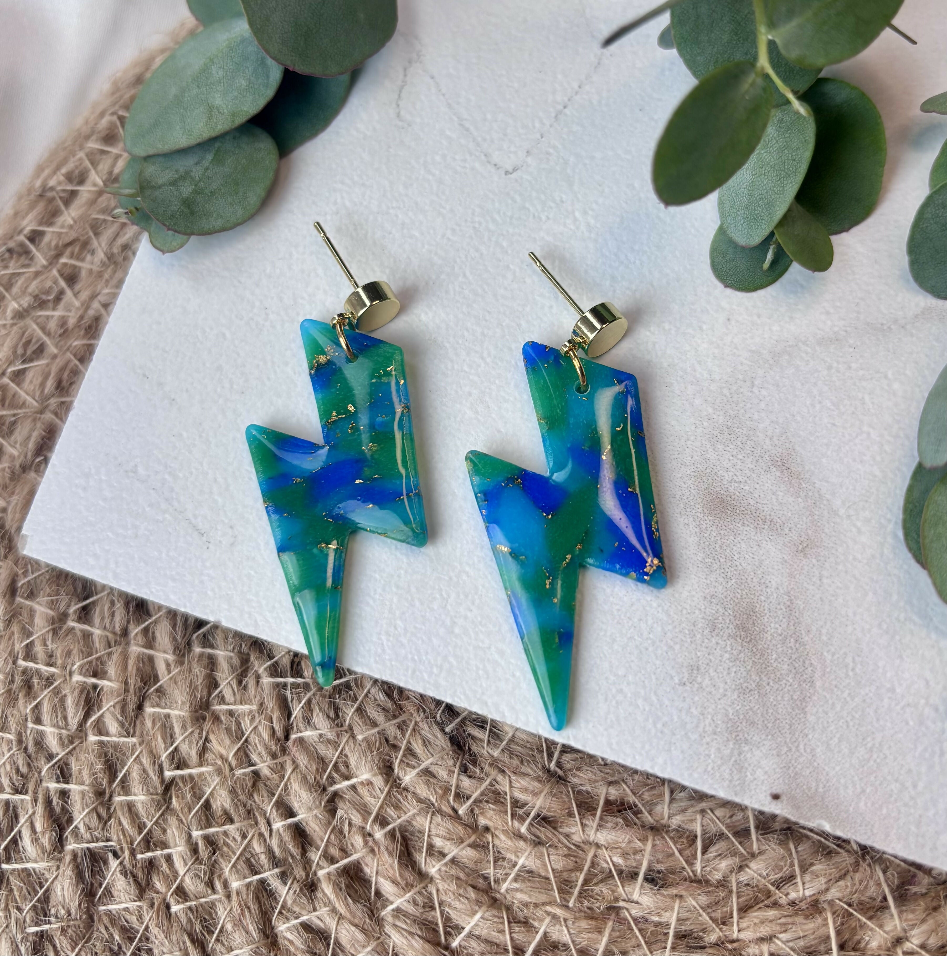 Ocean Dream Collection Polymer Clay Earrings Lightening Bolts