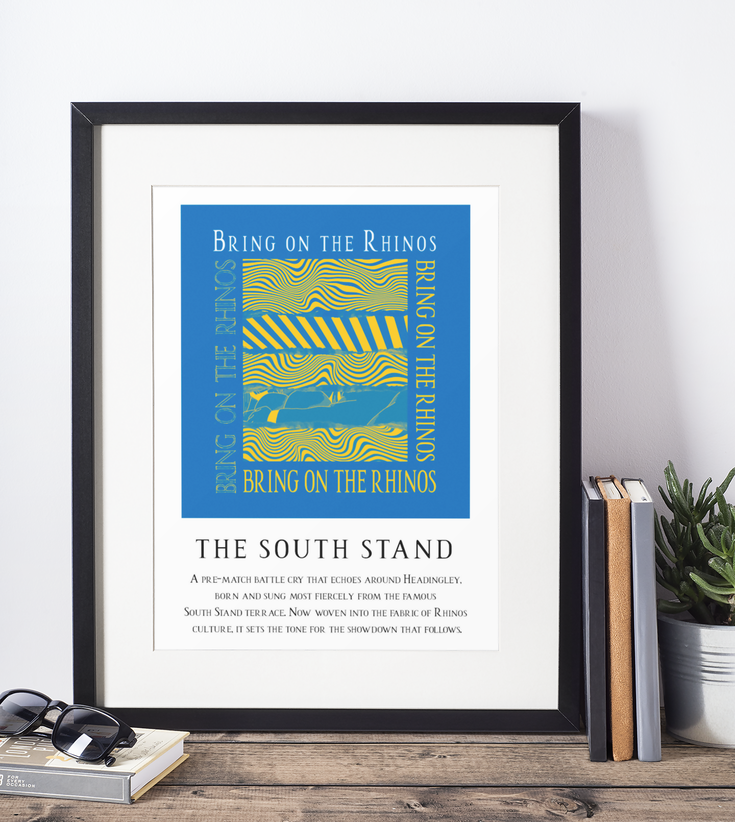 Leeds Rhinos Art Print BRING ON THE RHINOS LYRICS Design in Blue