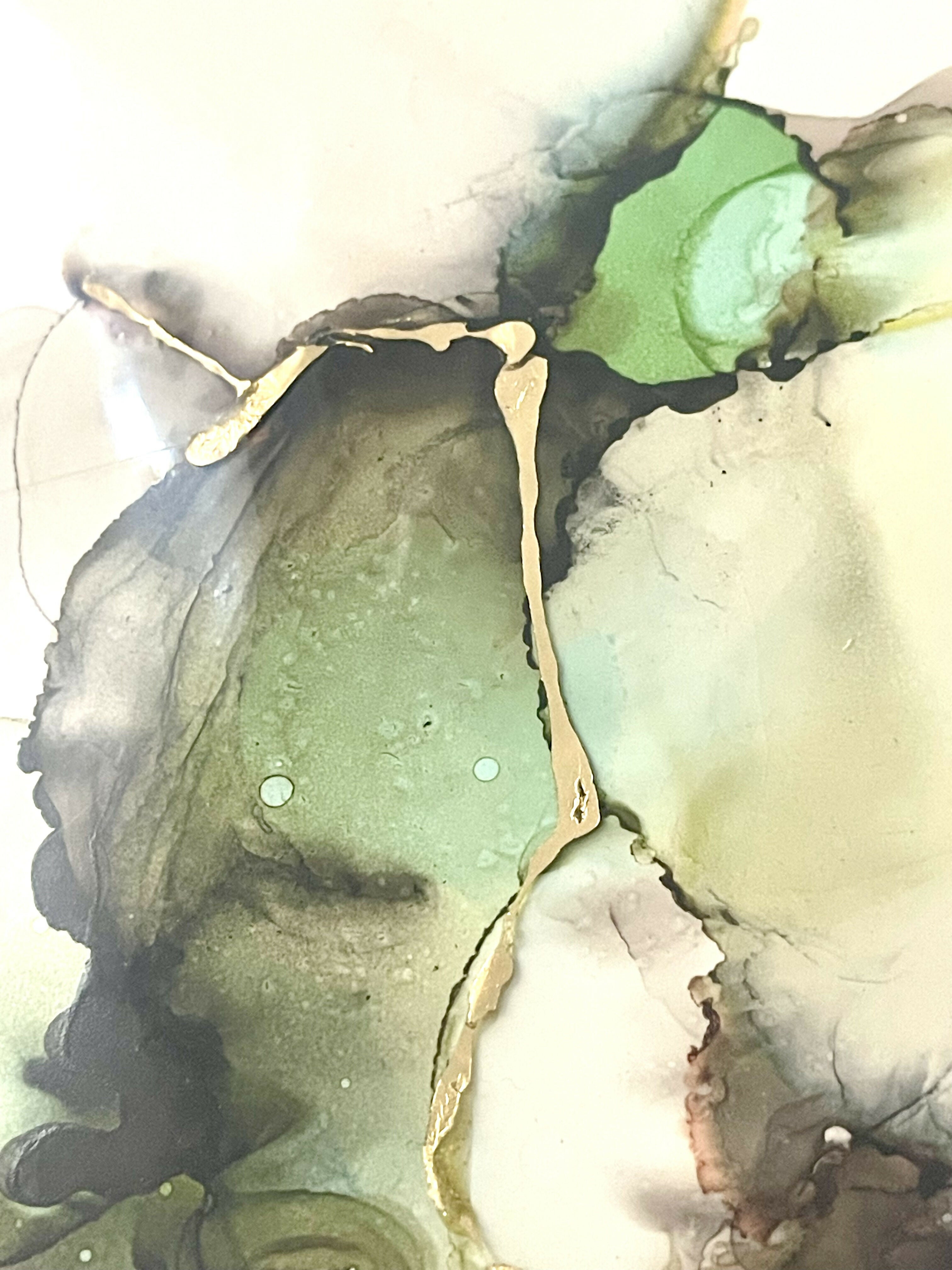 Emerald Green and Gold Abstract Painting
