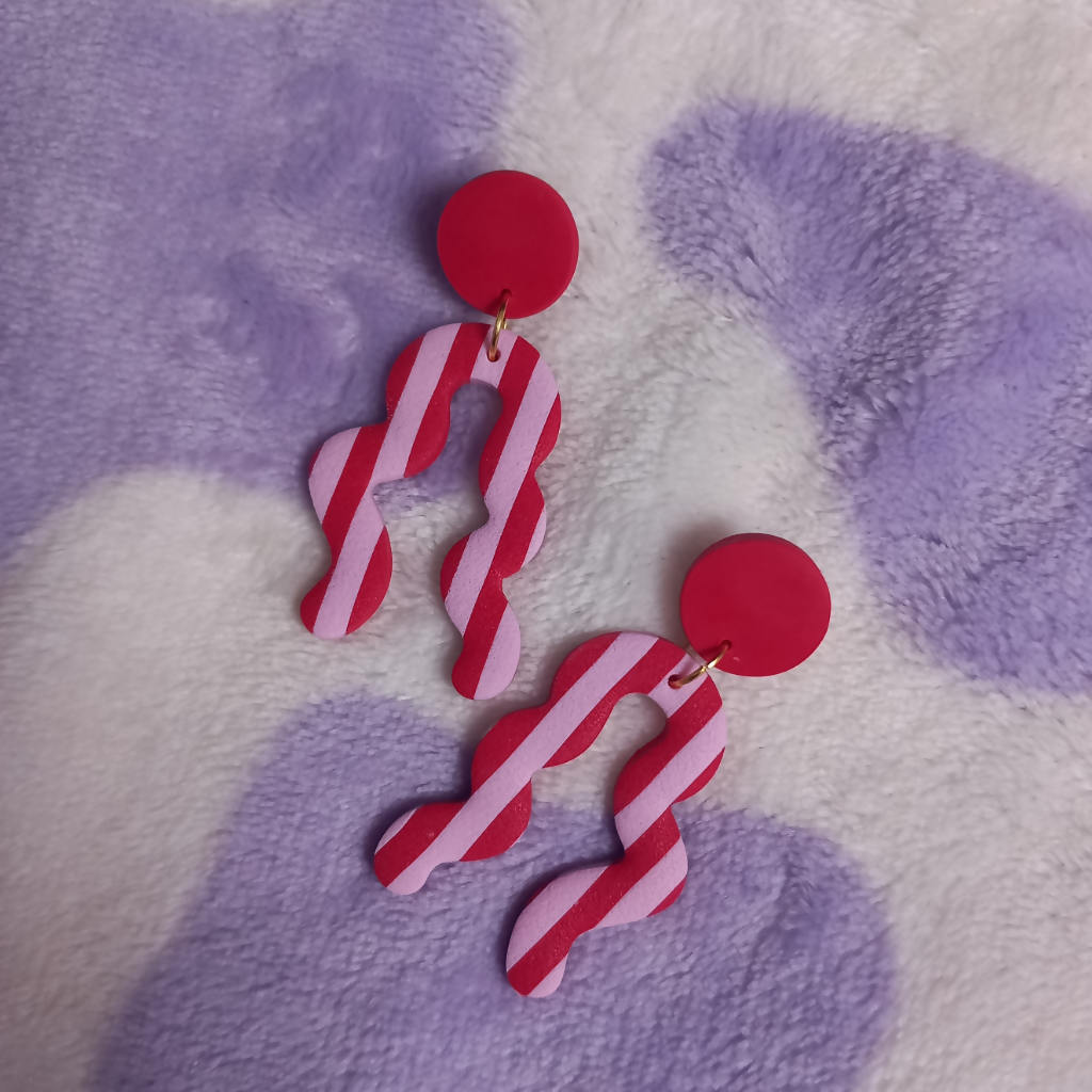 Polymer Clay Stripy Squiggle Earrings