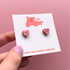 Mini Leopard Print Heart Stud Earrings in Bright Pink and Gold