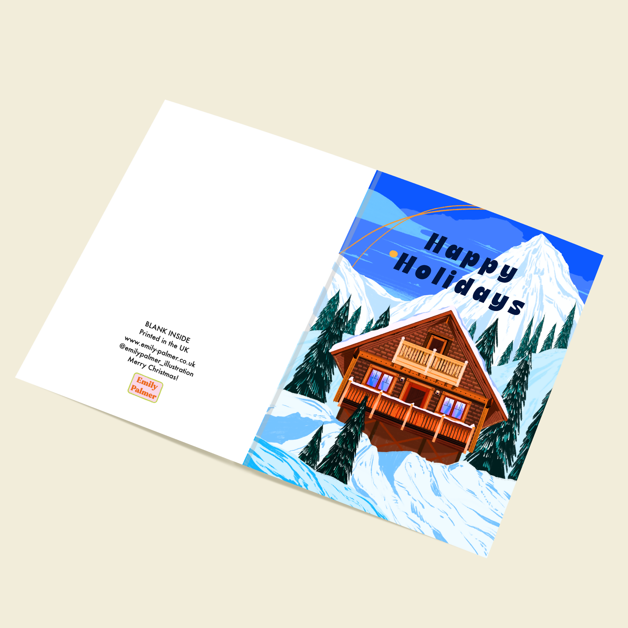 Ski Chalet Happy Holidays Christmas Card