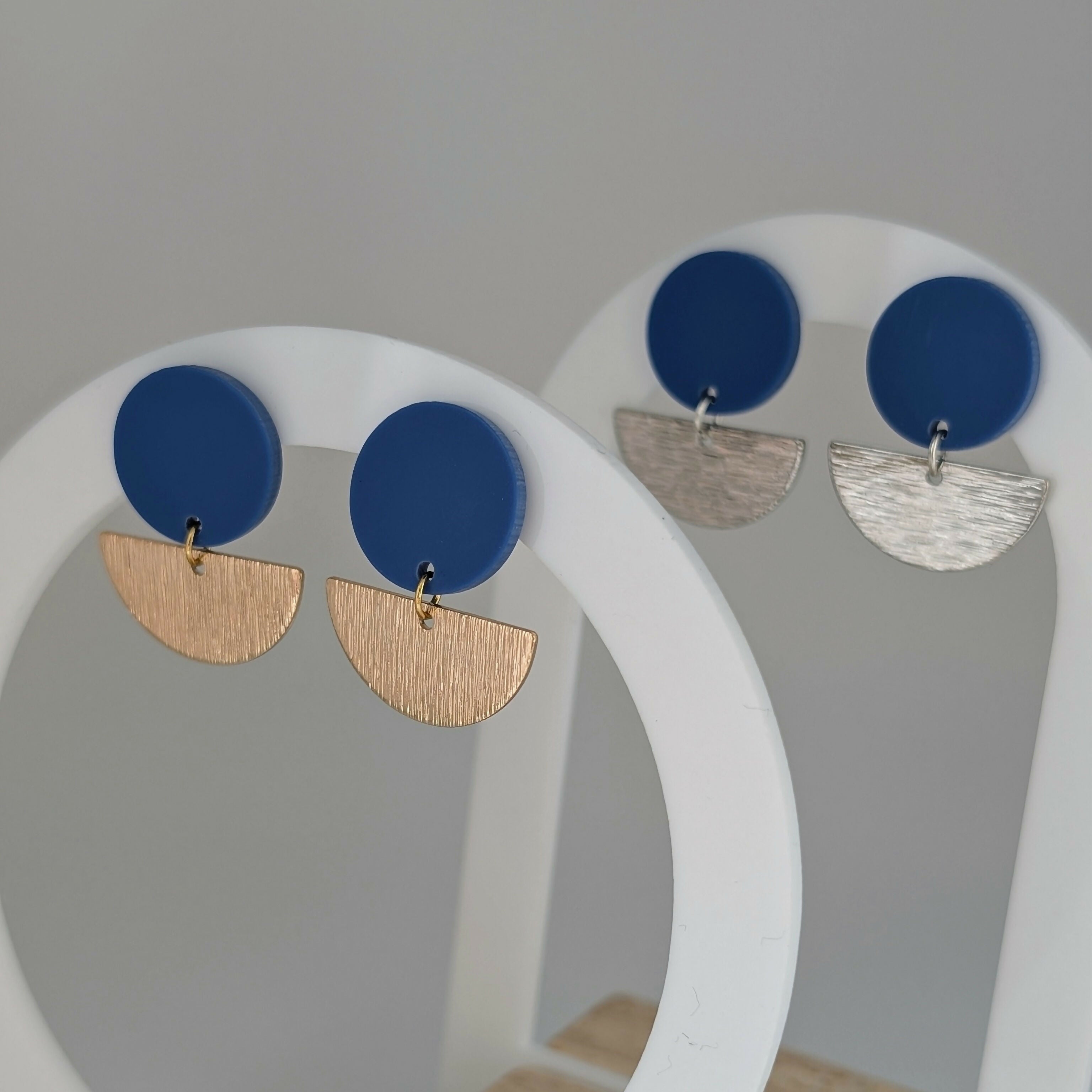 Blue Geometric Earrings in Gold or Silver