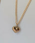 Chunky Gold 3D Heart Charm Necklace on a Flat Gold Plated Chain