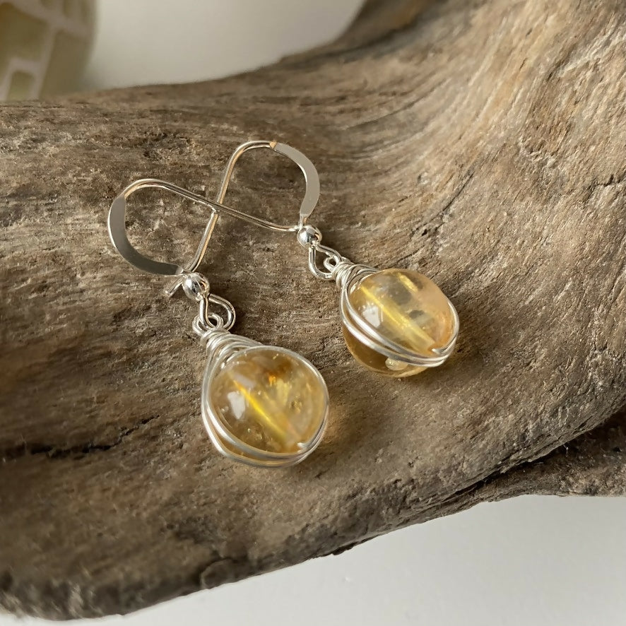 Citrine Drop Earrings, Sterling Silver