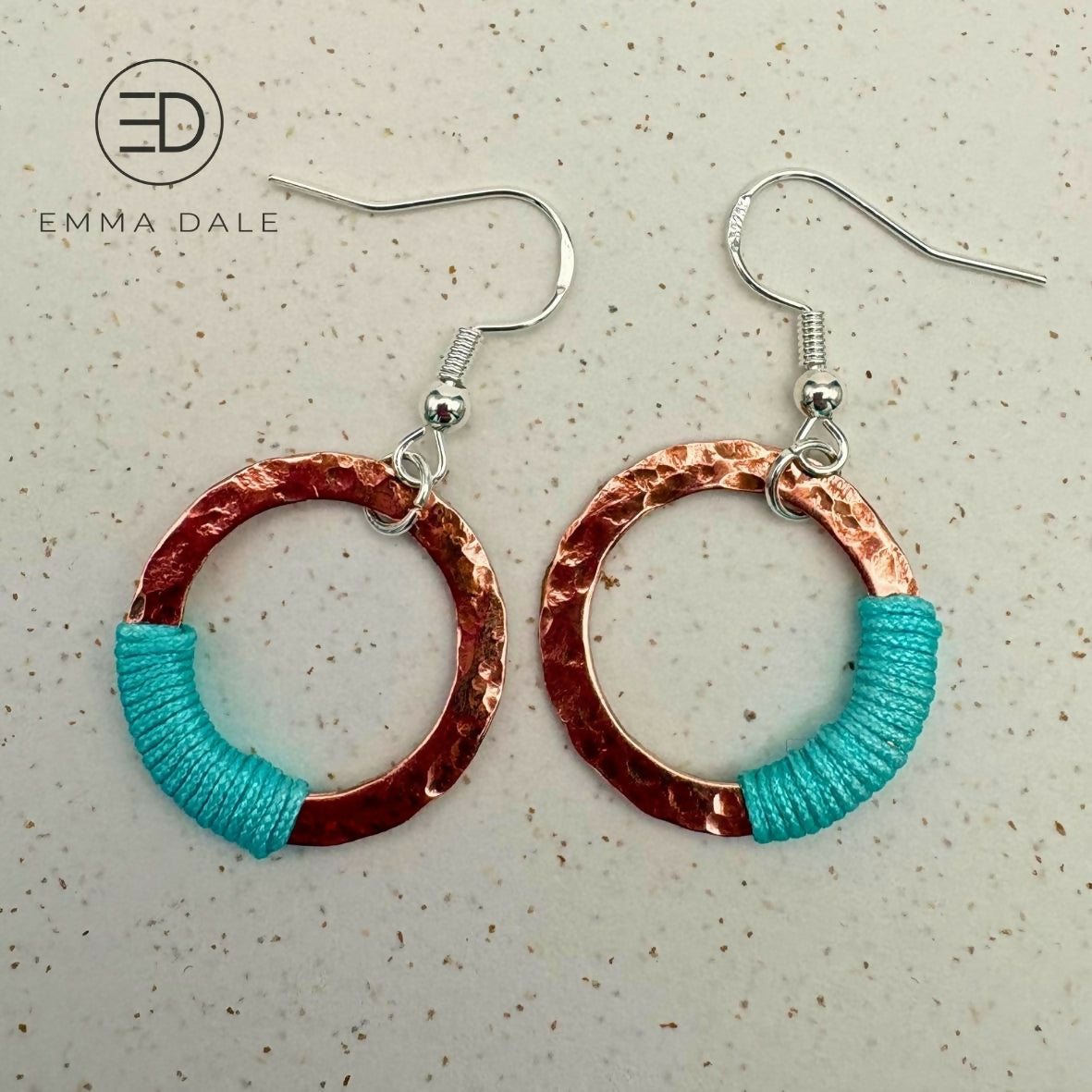 Turquoise Cord & Hand-Hammered Copper Earrings