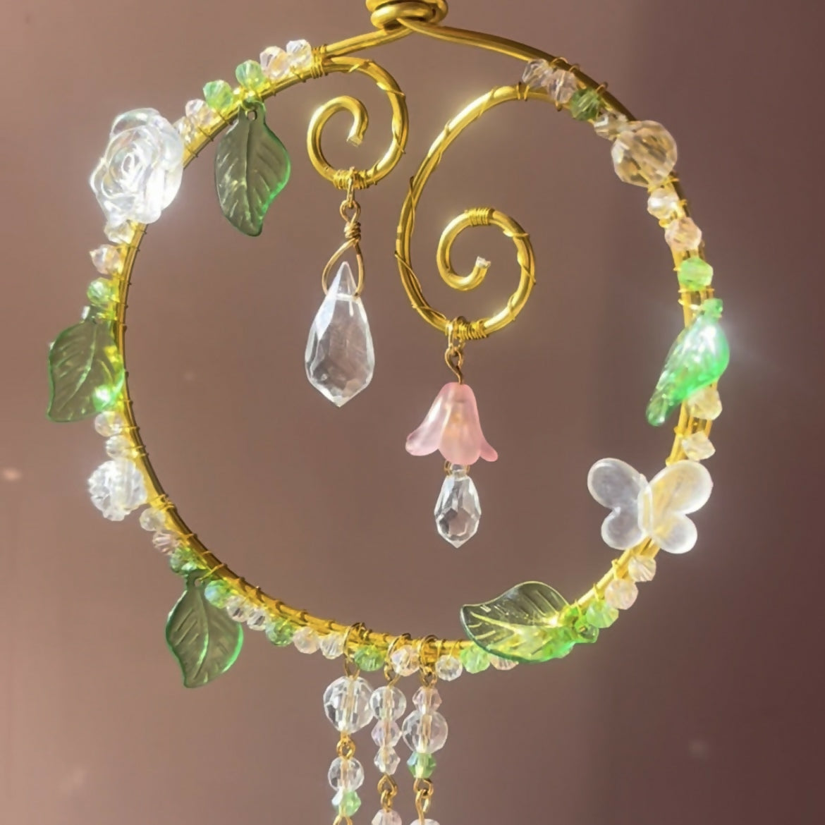Gold Wire Wrapped Beaded Sun Catcher