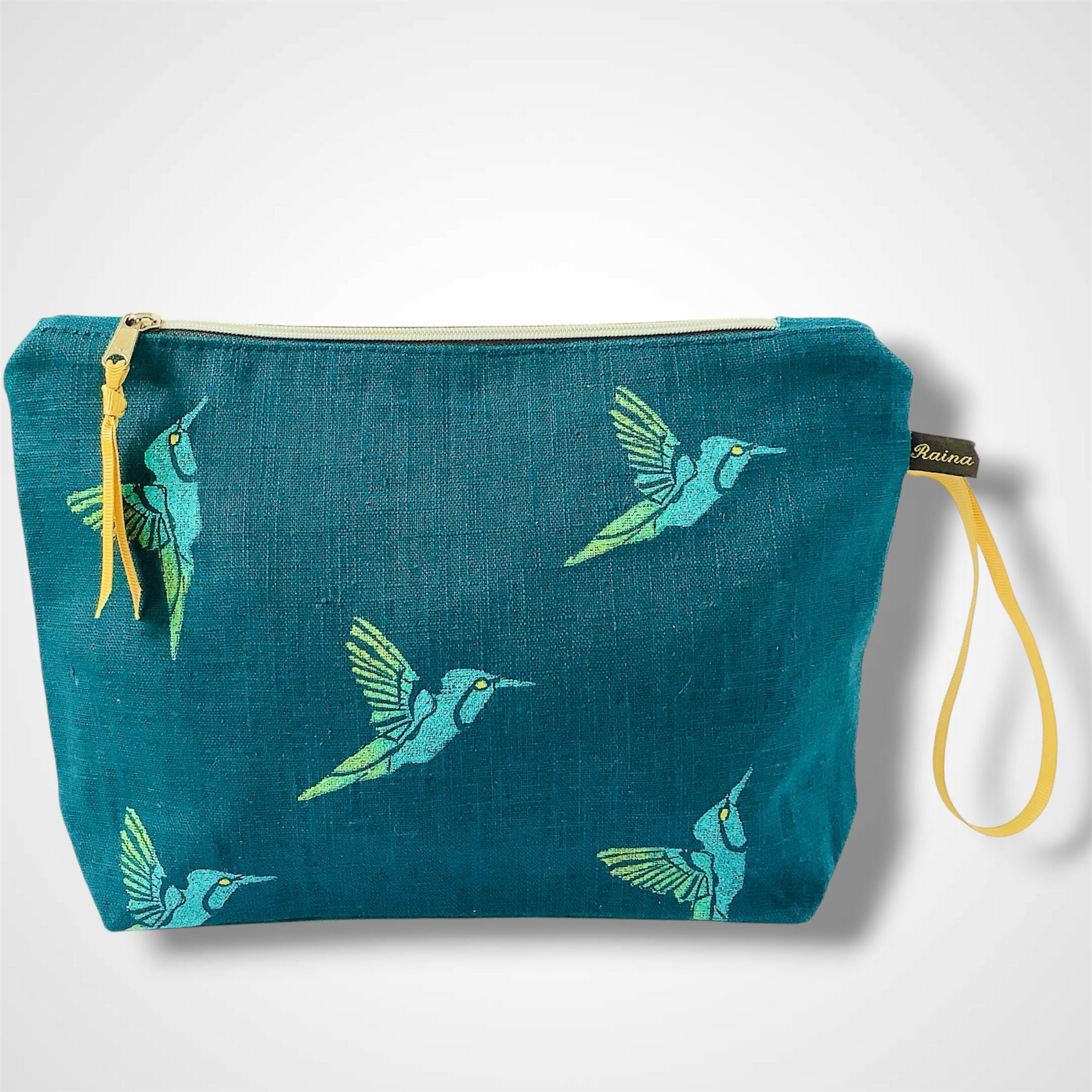Turquoise Hummingbirds Linen Women’s Makeup Bag