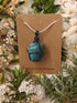 Blue Apatite Wire Wrapped Crystal Necklace on Sterling Silver Chain