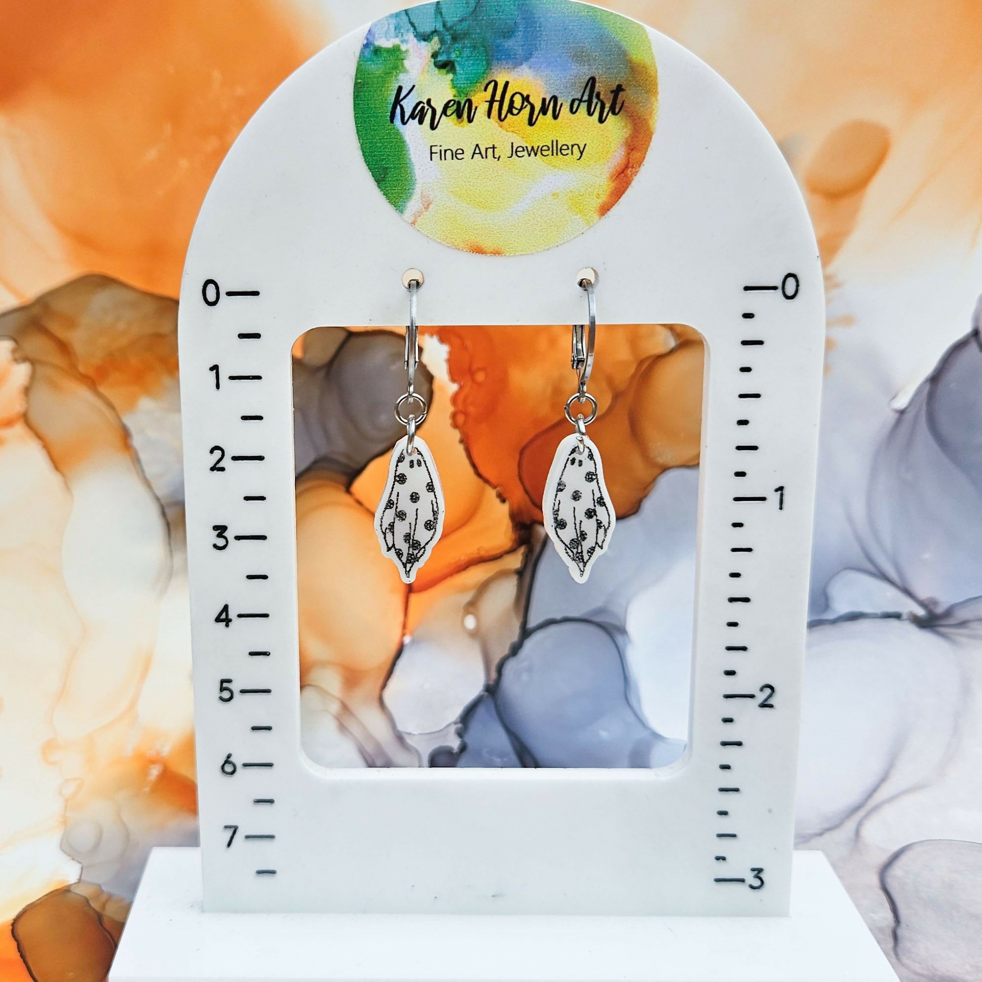 Handmade White Mini Resin Ghosts With Engraved Pentacles Charms On Huggie Hoops