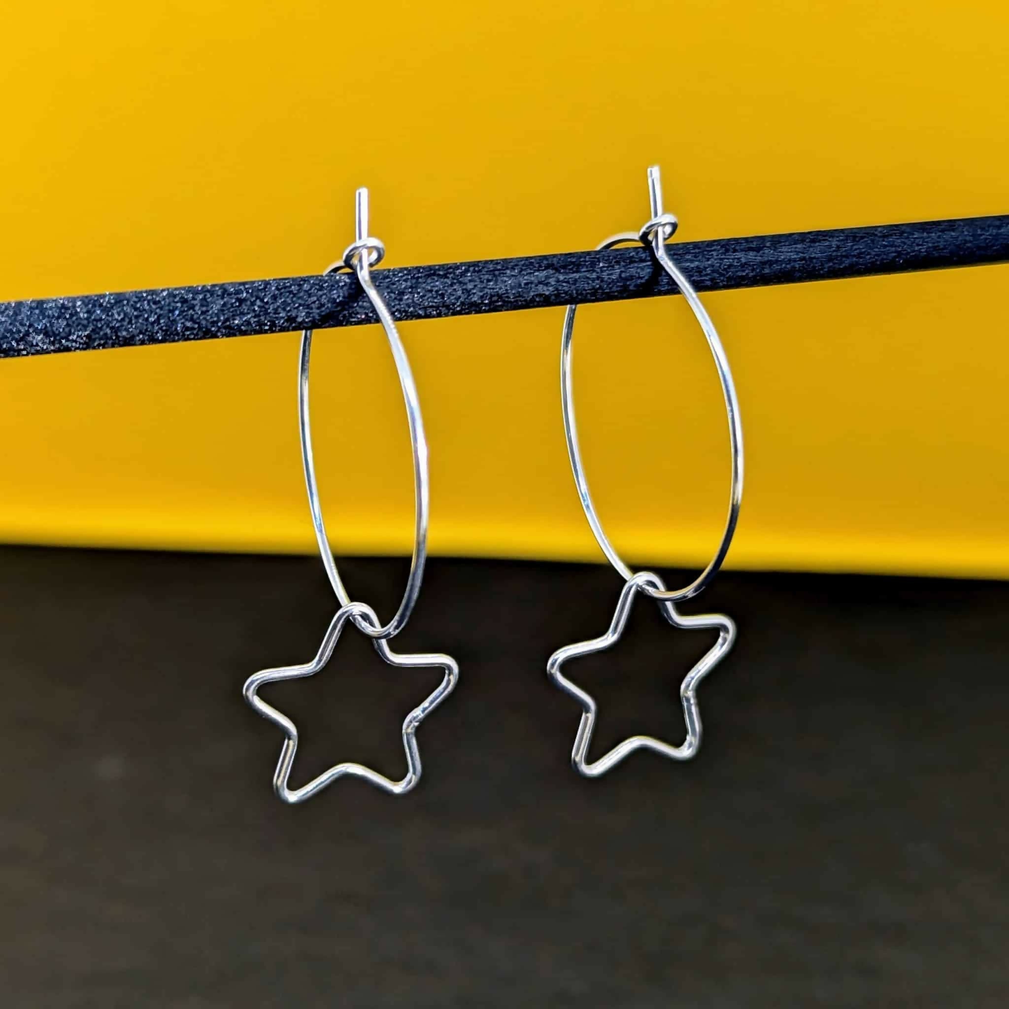 ‘Starlight’ Sterling Silver Star Hoop Earring- Meduim Size