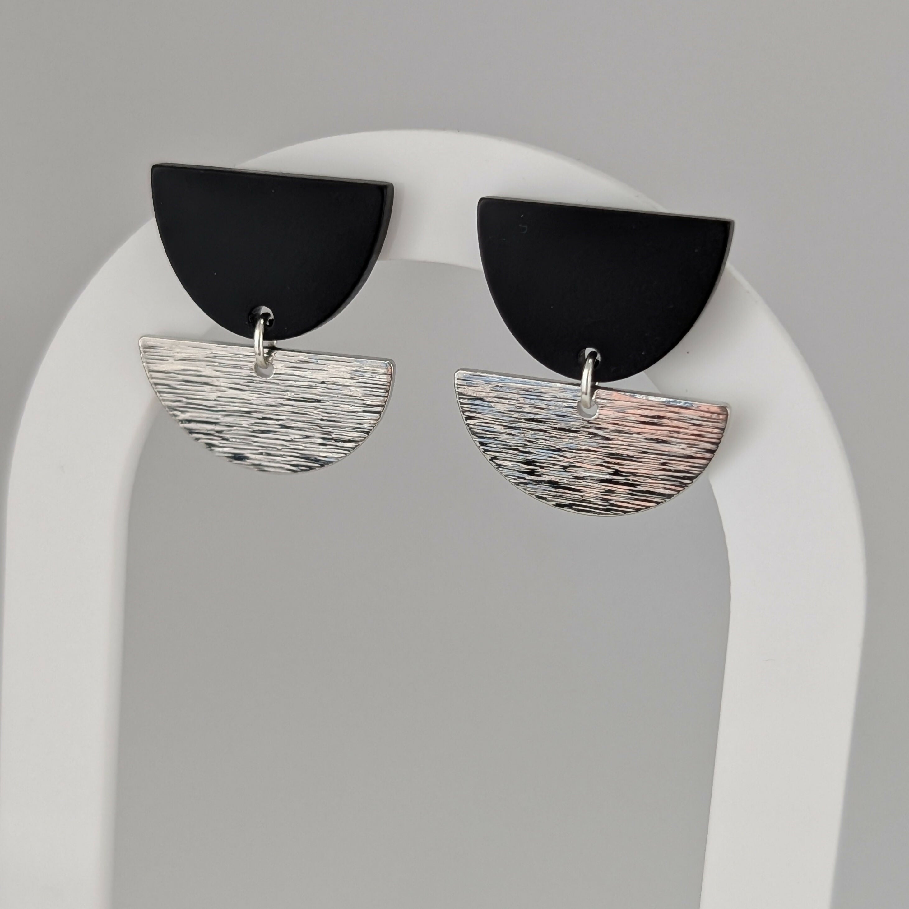 Black Tulip Geometric Earrings in Gold or Silver