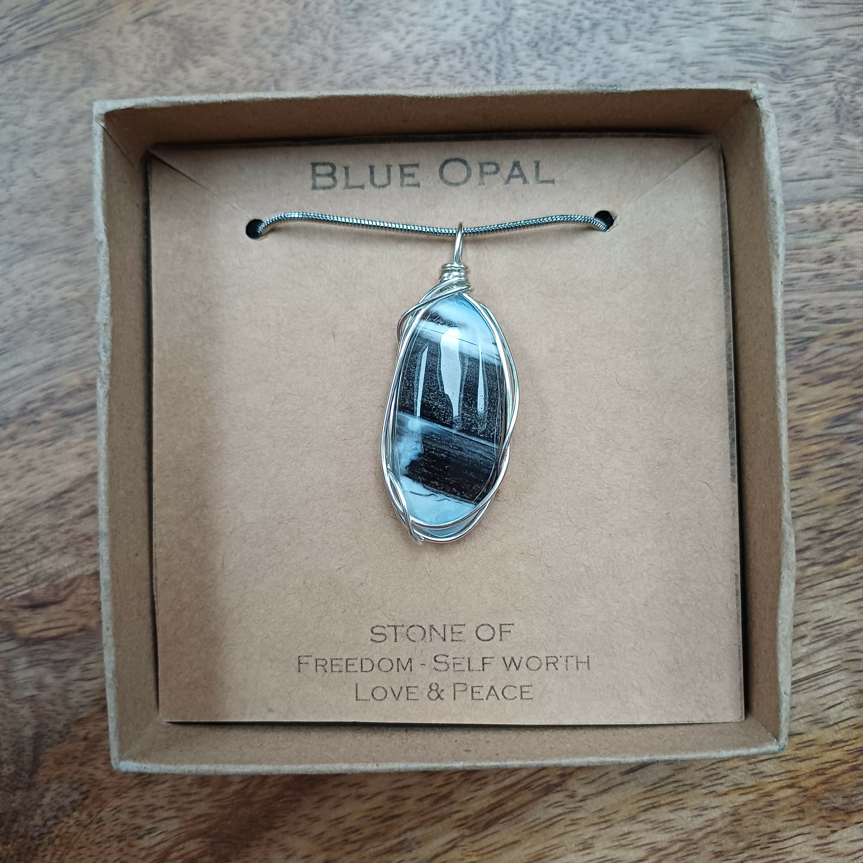 Blue Opal Wire Wrapped Pendant