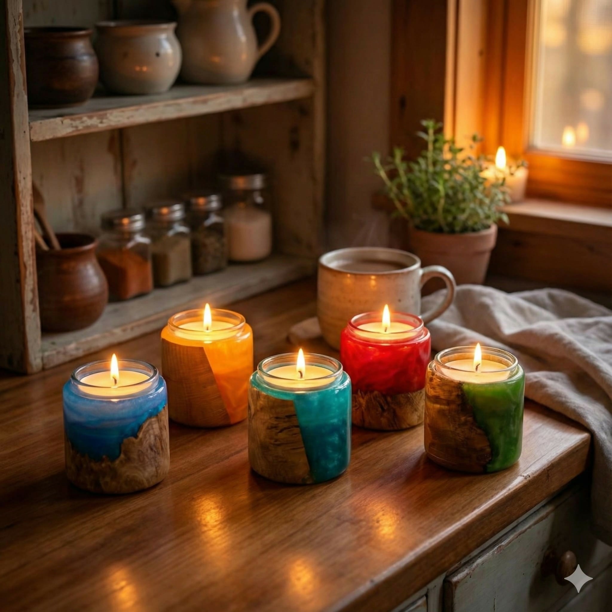 Handmade Burr Wood and Resin Tealight Holder