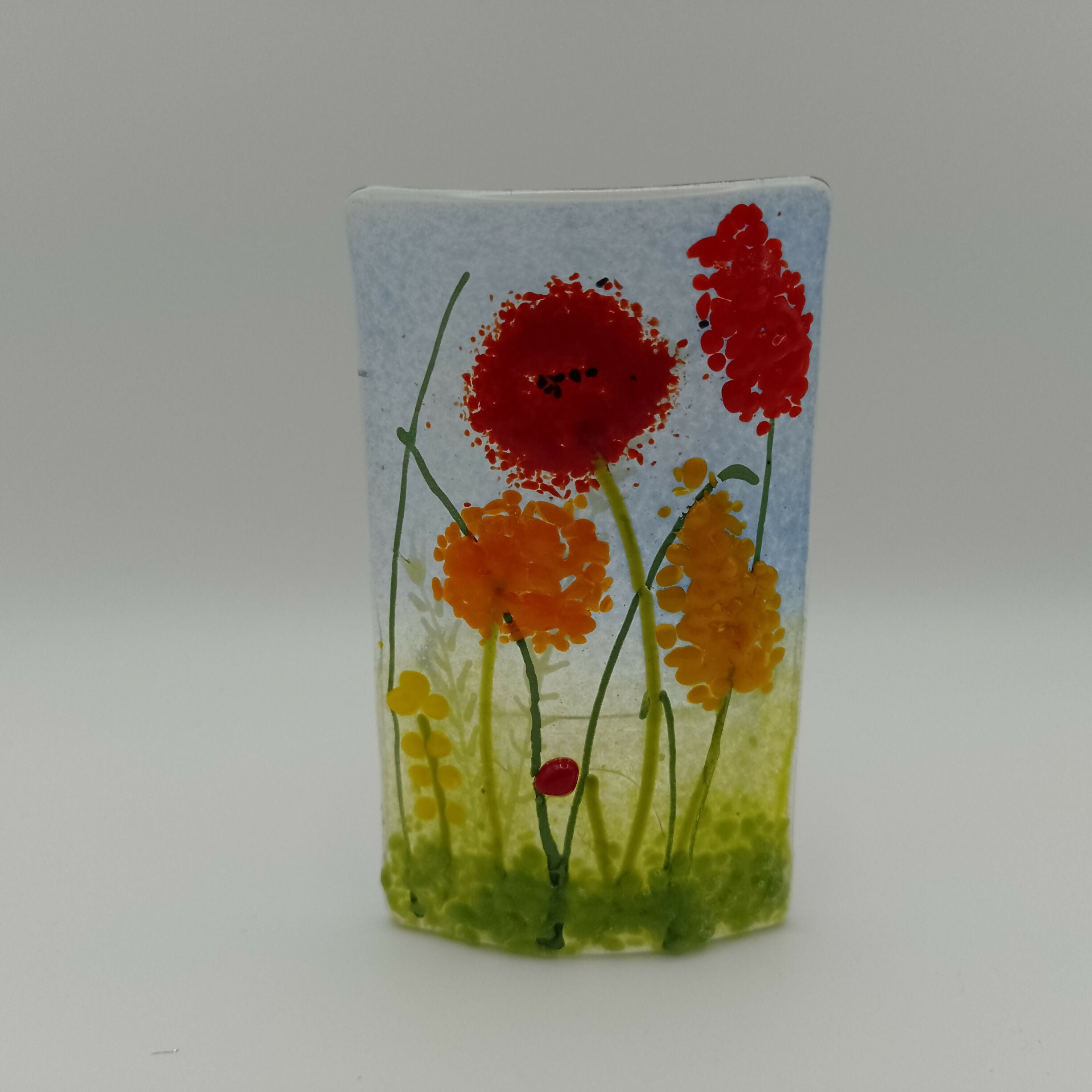 Fused Glass Orange and Red Flower Tealight