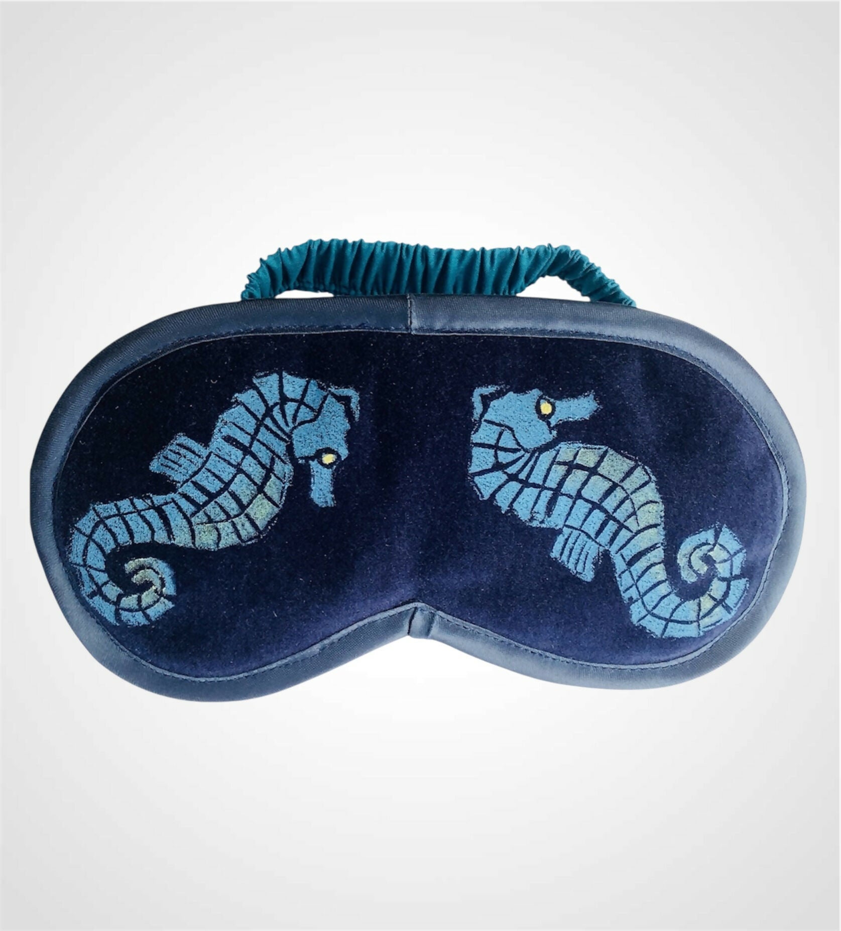 Midnight Blue Seahorses Velvet Lavender Eye Mask