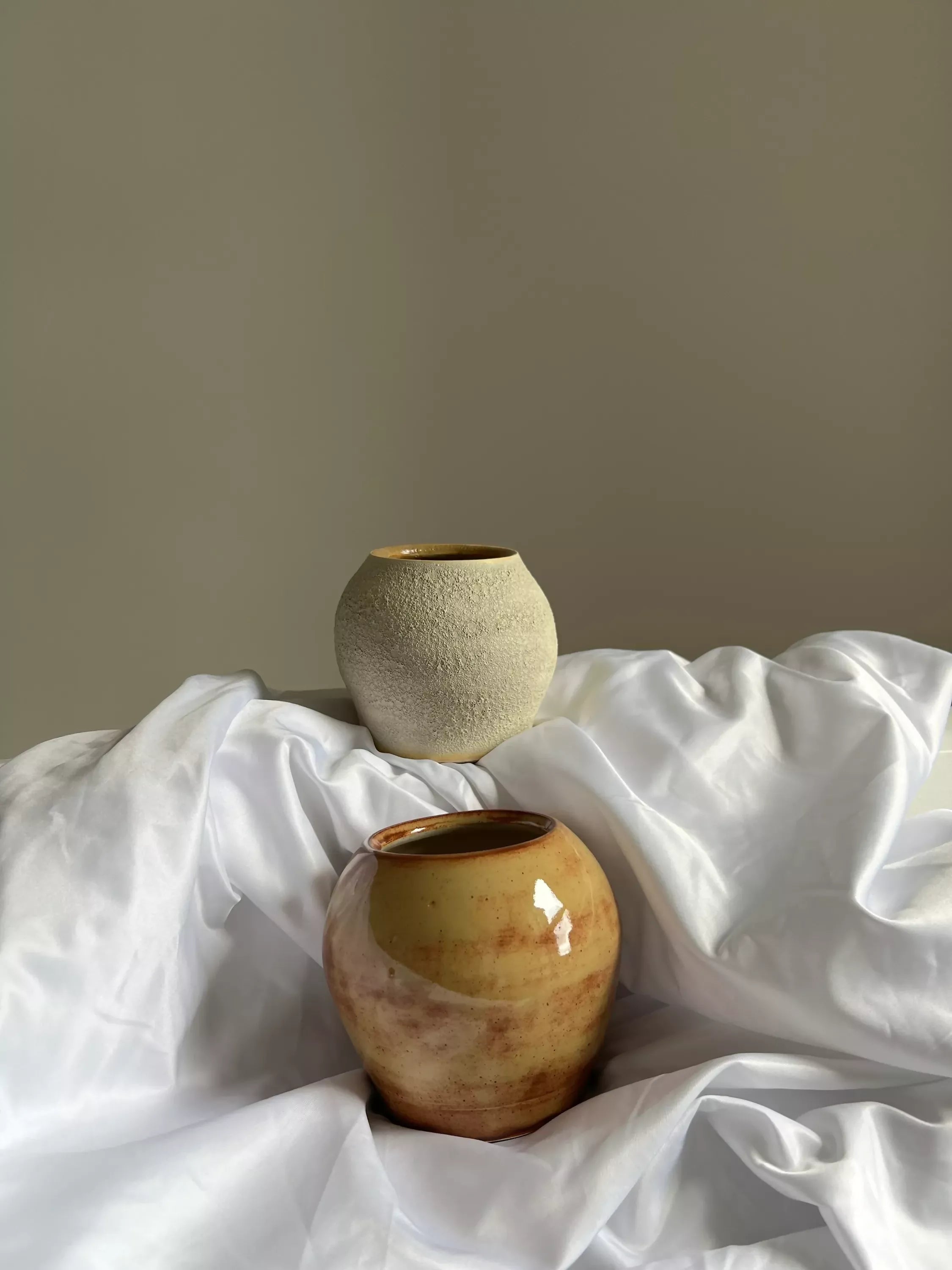 Brown, Round Ceramic Vase/ Vessel