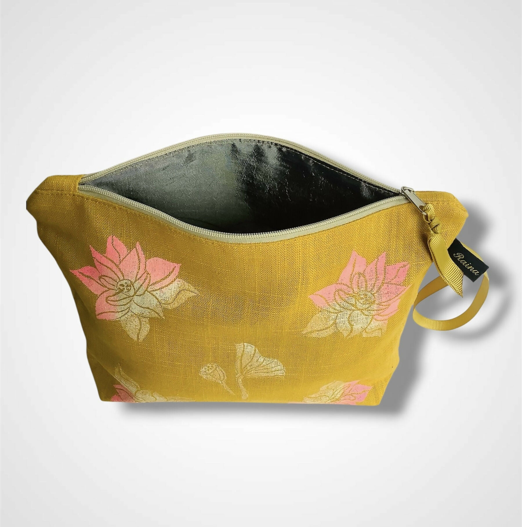 Yellow Lotus Flower Linen Women’s Makeup Bag