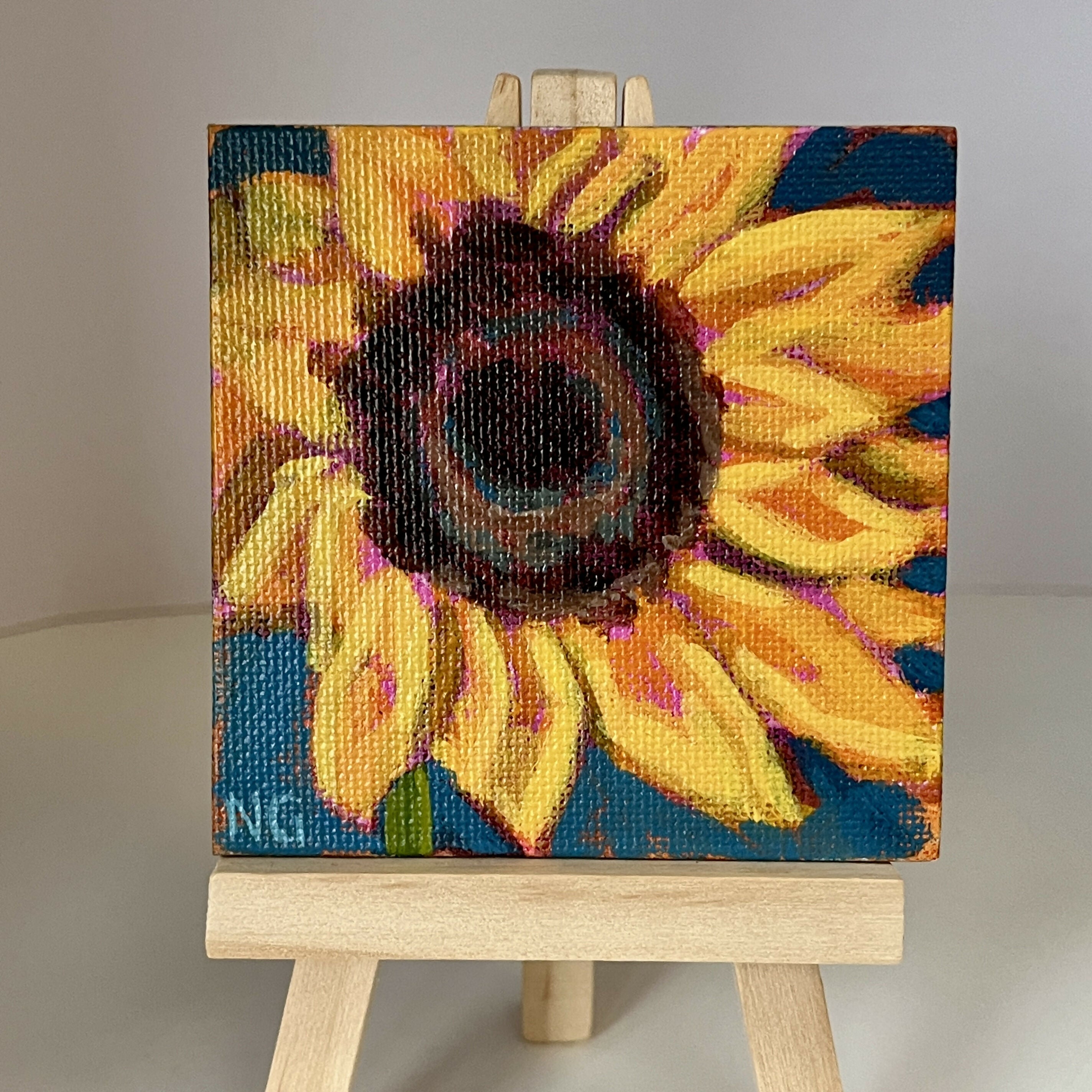 Hand Painted Sunflower Floral Mini Canvas Magnet