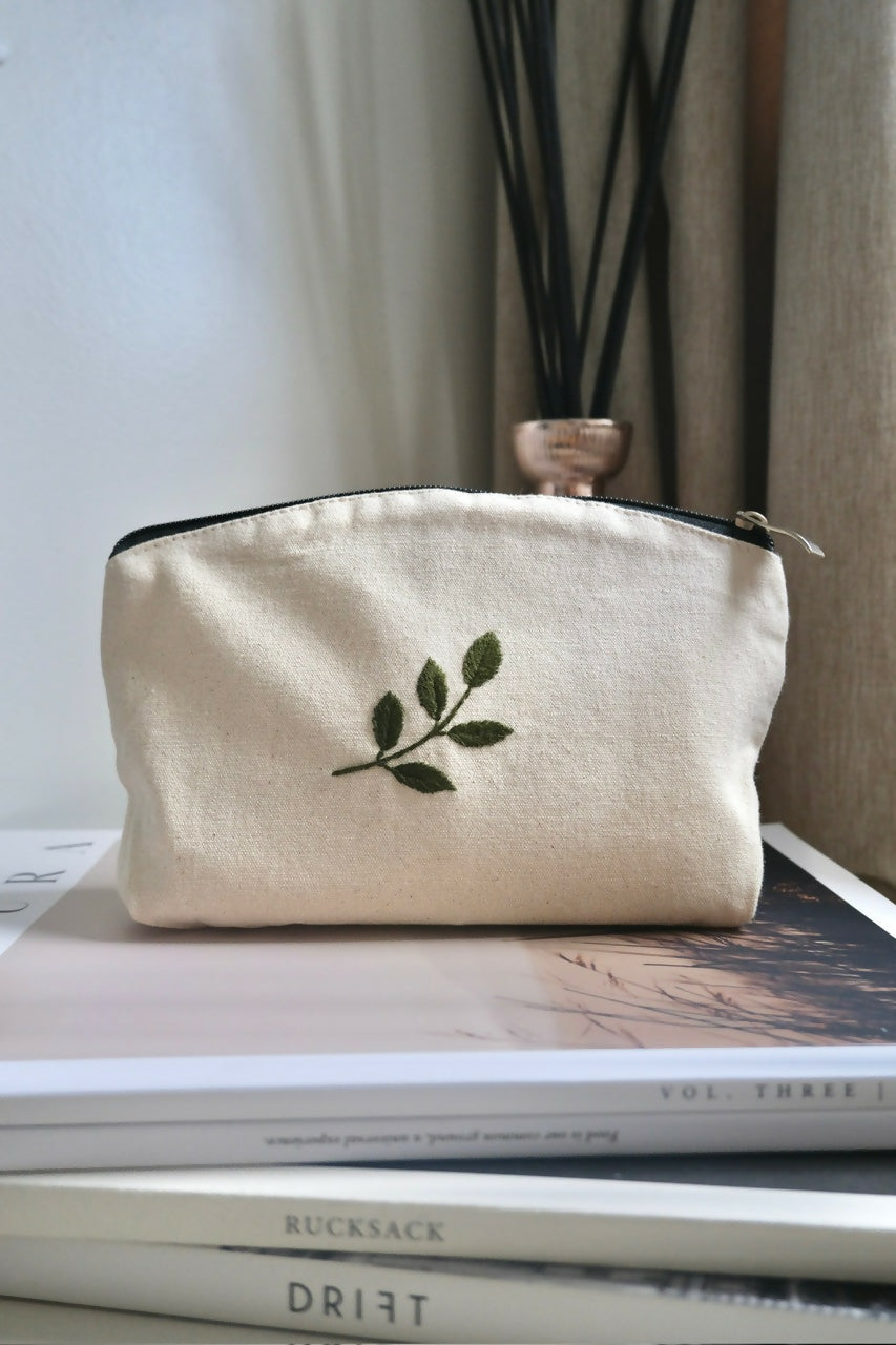 Hand Embroidered Leaf Pouch