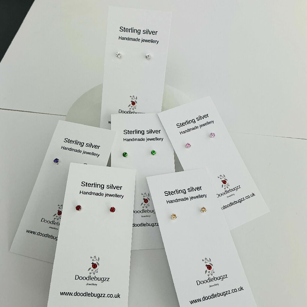 Sterling Silver Cubic Zirconia Stud Earrings 3mm