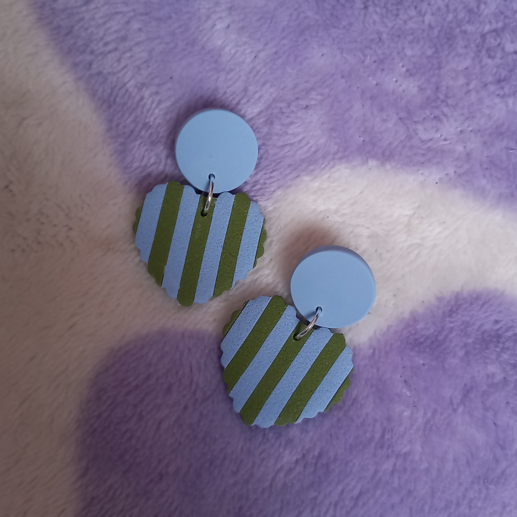 Polymer Clay Stripy Frill Heart Earrings