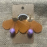 Forest Whisper – Cognac Brown Thin Leather Flower Earrings with Lavender Stone