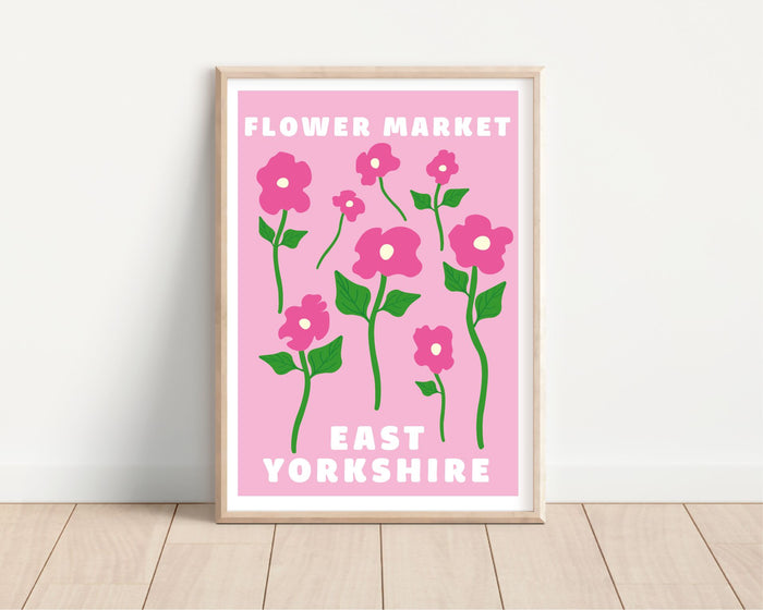 A4 Pink East Yorkshire Flower Market Print - Pink Flowers
