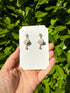 White Rose Drop Earrings with Green Leaf and Crystal Teardrop Detail