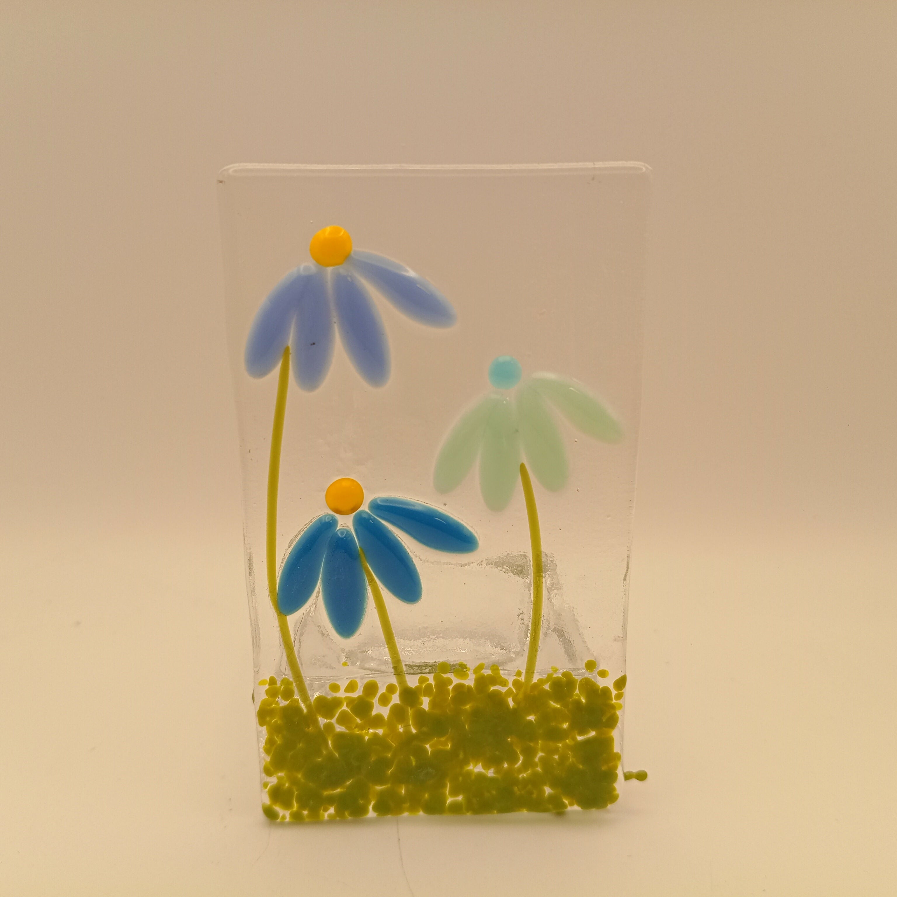 Fused Glass Blue Flower Tealight